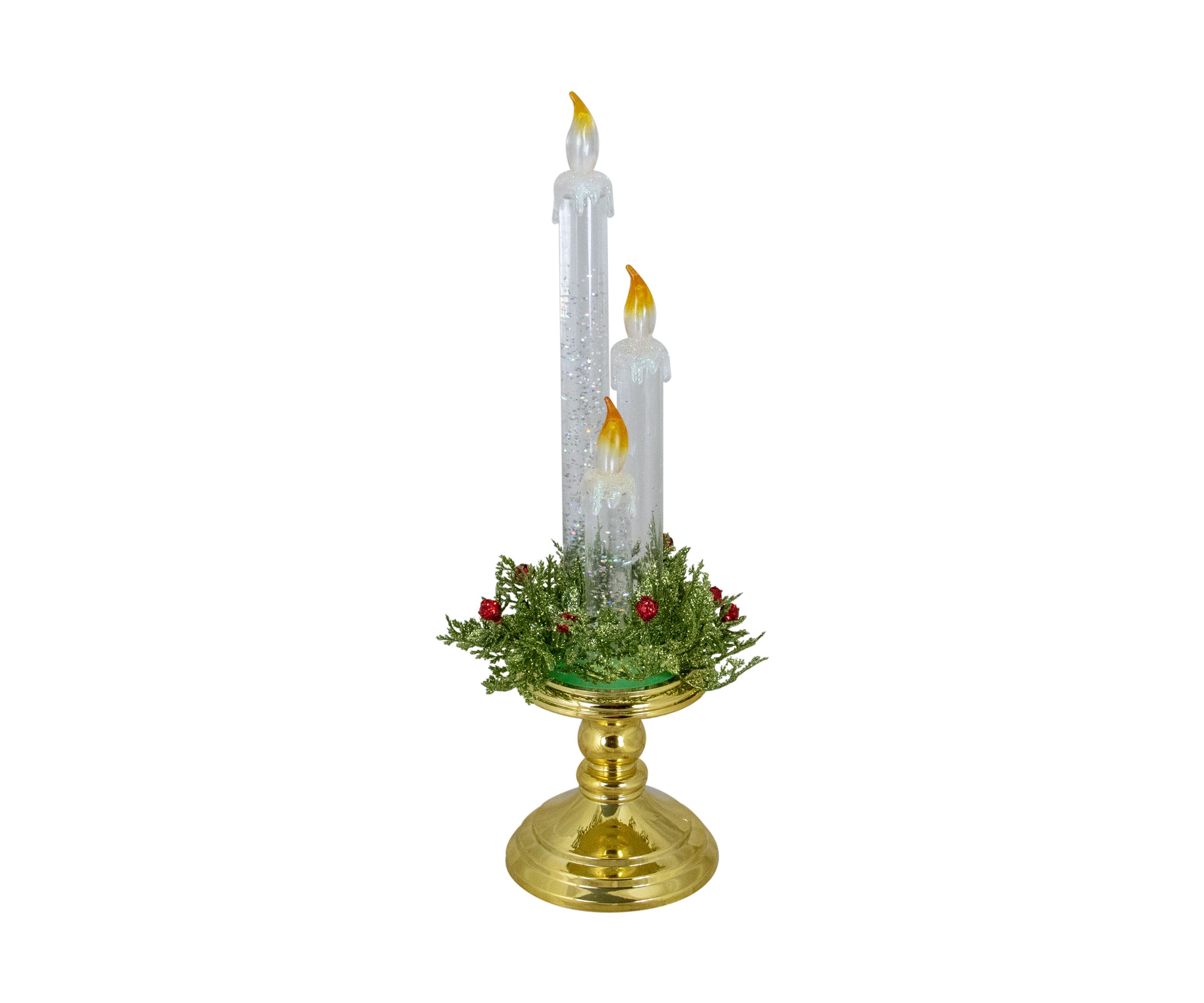 14.5Inch Lighted Water Candle on a Gold Base with Berries