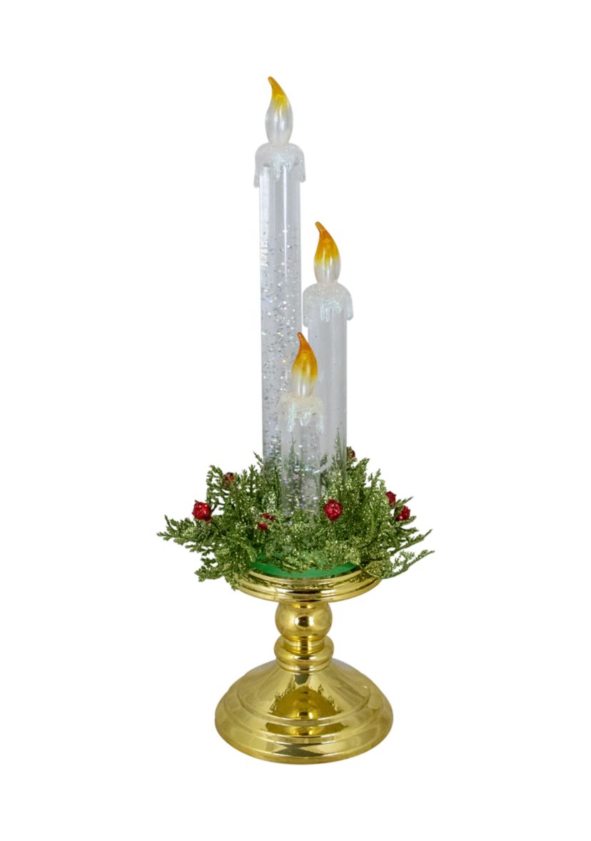 14.5Inch Lighted Water Candle on a Gold Base with Berries