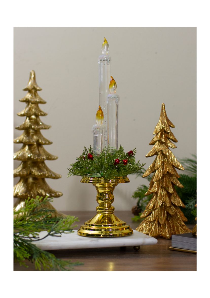 14.5Inch Lighted Water Candle on a Gold Base with Berries