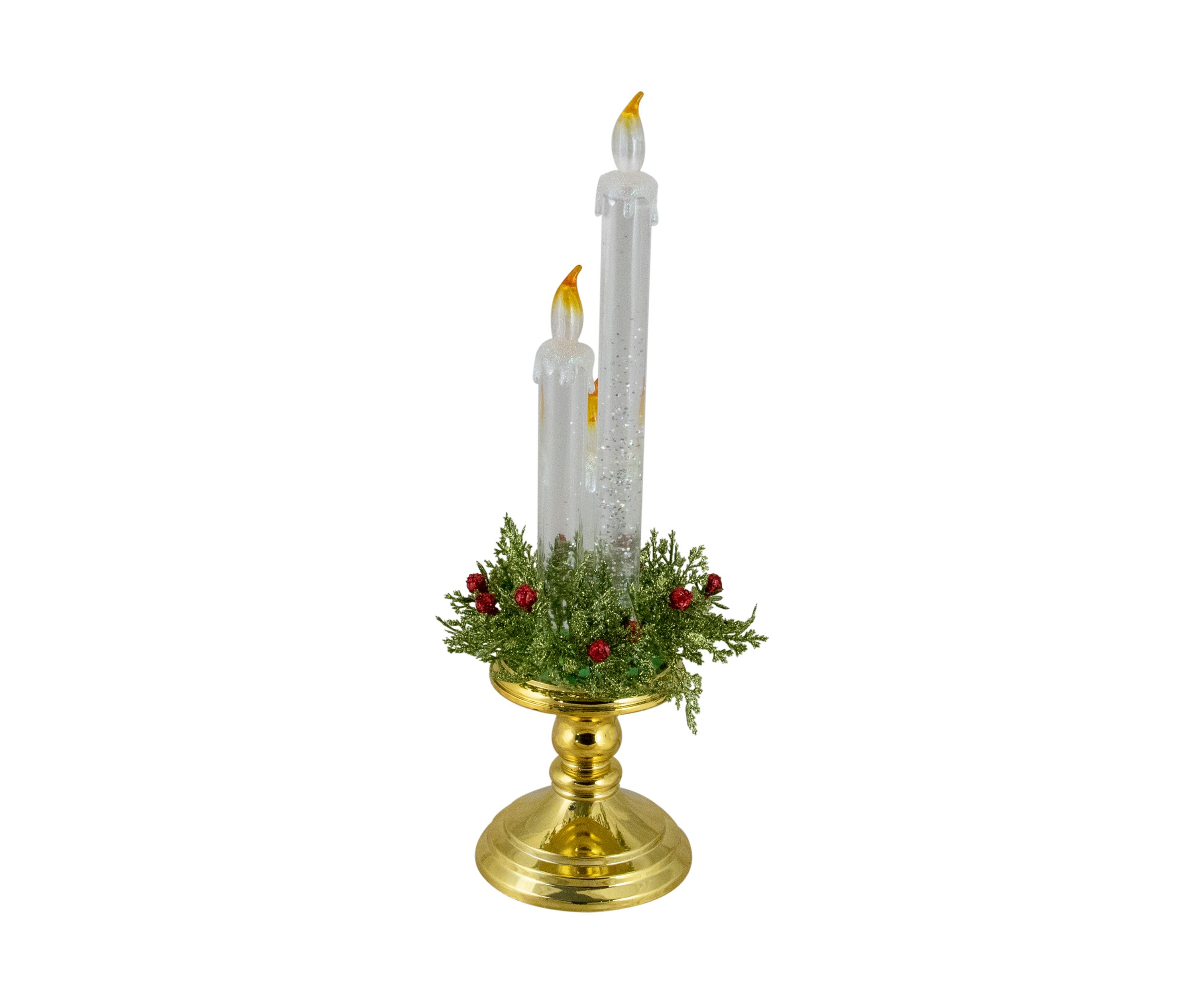 14.5Inch Lighted Water Candle on a Gold Base with Berries