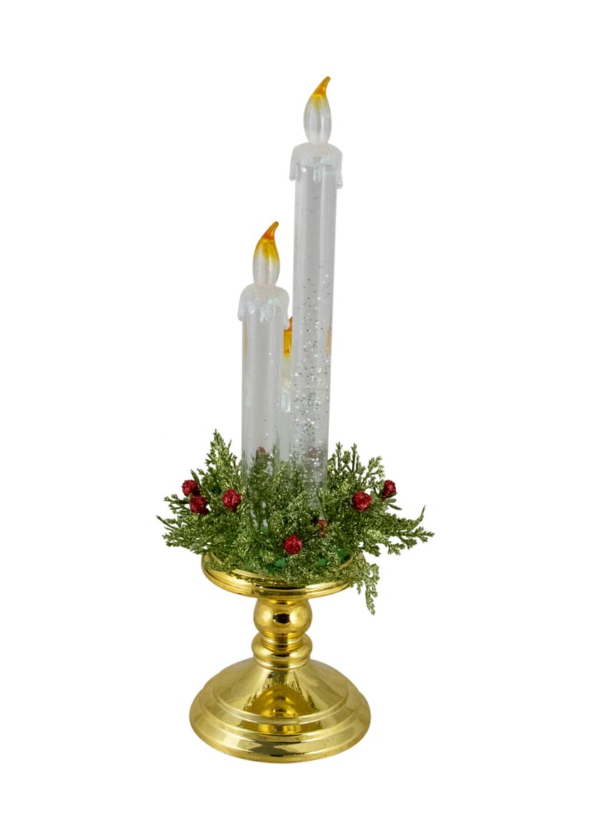 14.5Inch Lighted Water Candle on a Gold Base with Berries