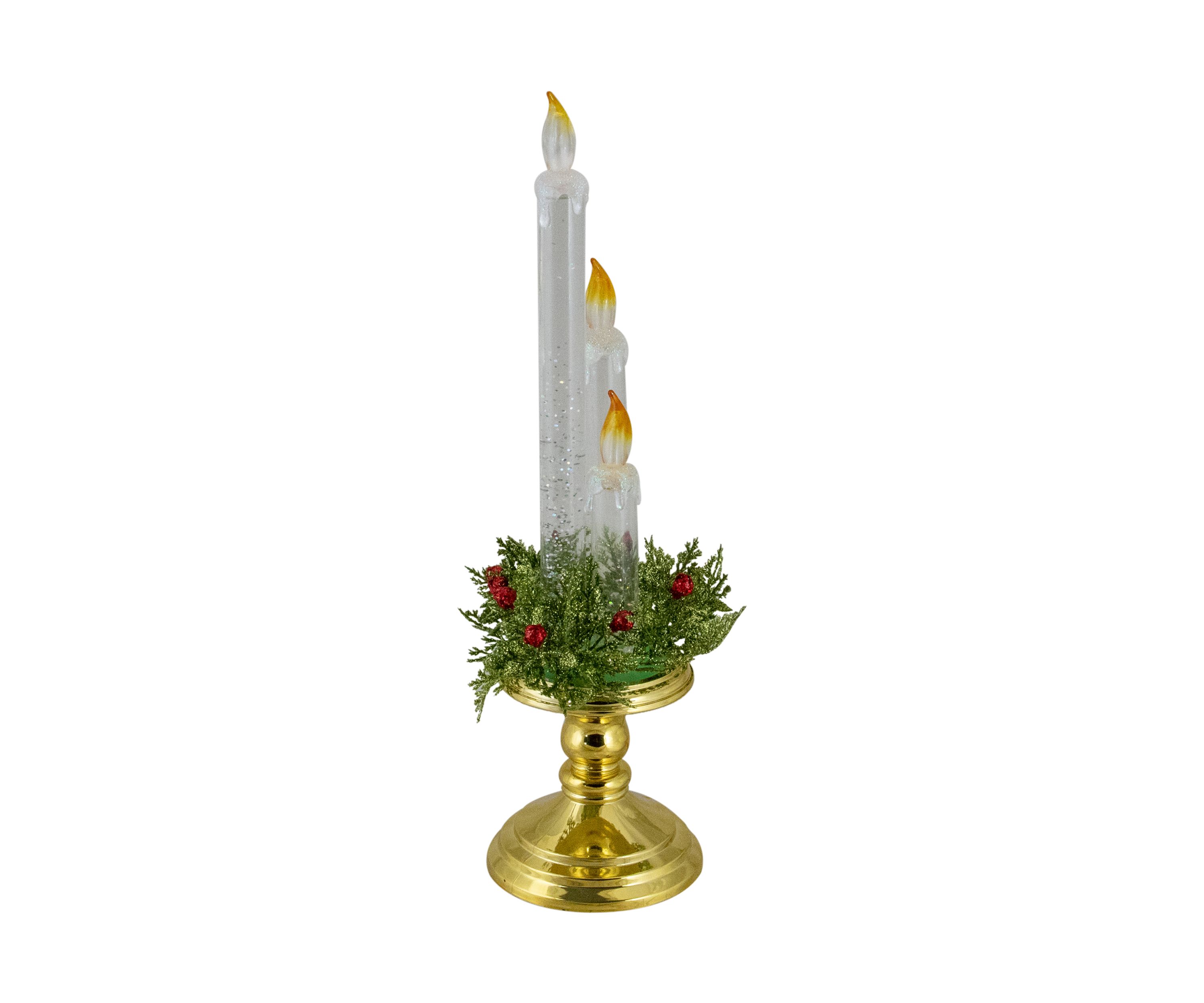 14.5Inch Lighted Water Candle on a Gold Base with Berries