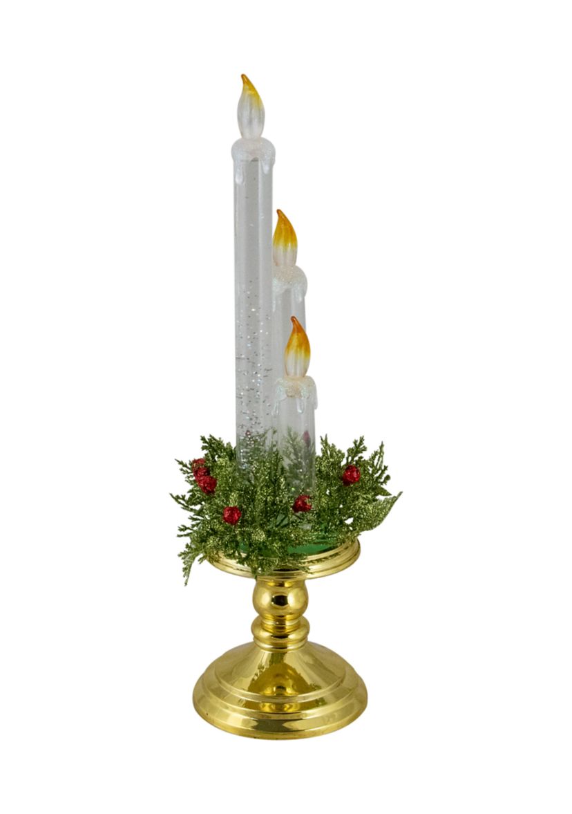 14.5Inch Lighted Water Candle on a Gold Base with Berries