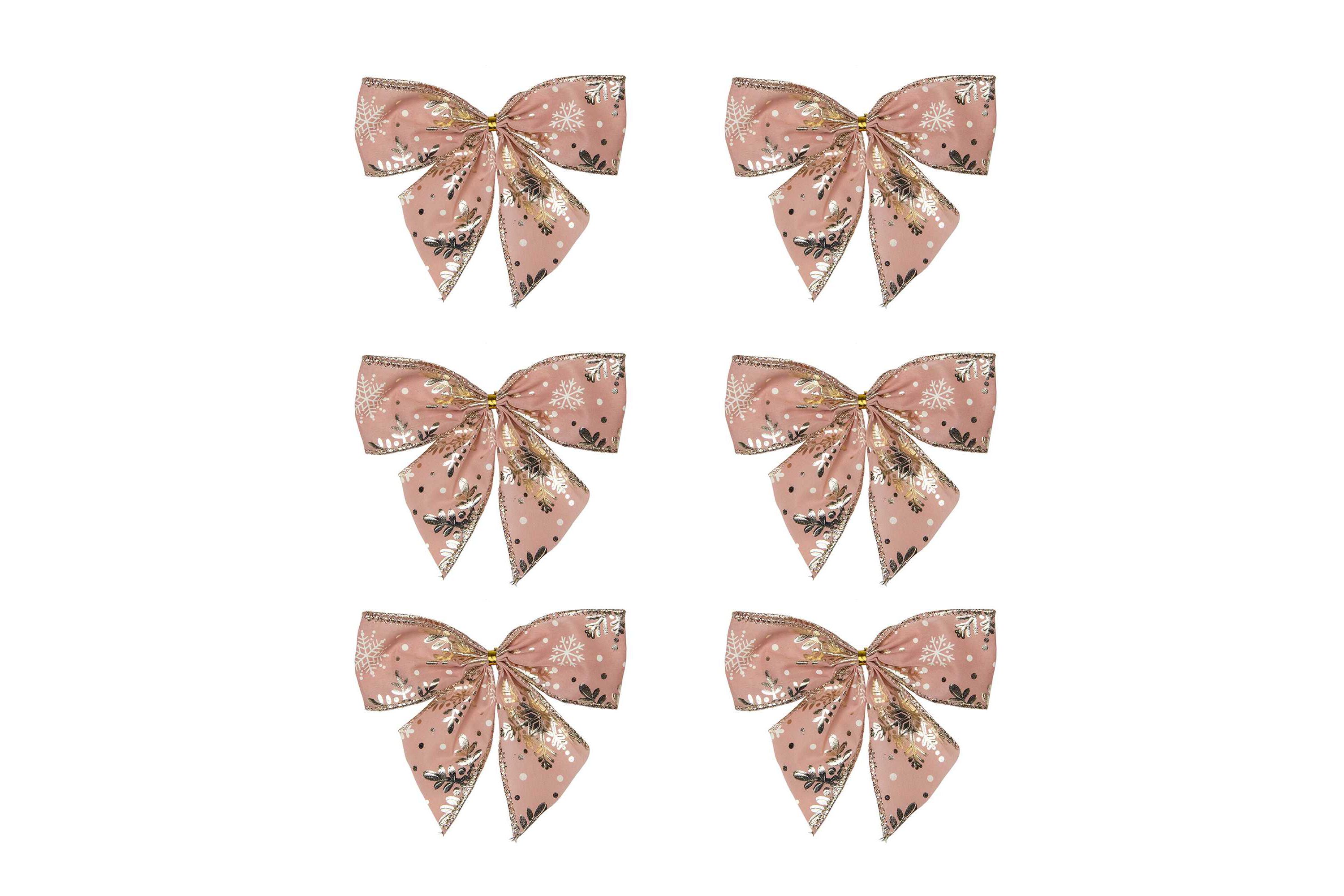 Shiny Snowflakes Christmas Bow Decorations - 5.5" - Pink and Gold - Pack of 6
