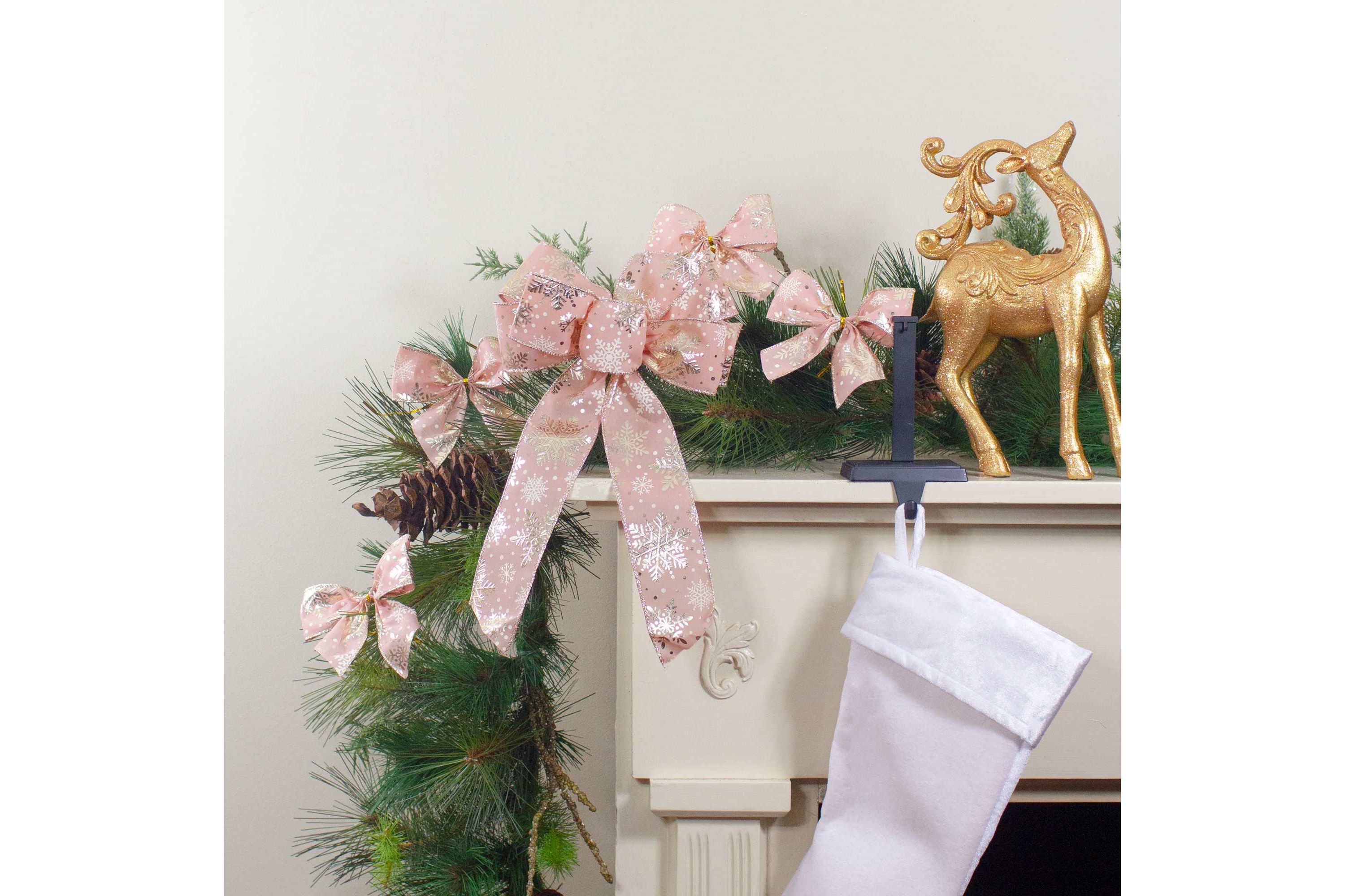 Shiny Snowflakes Christmas Bow Decorations - 5.5" - Pink and Gold - Pack of 6