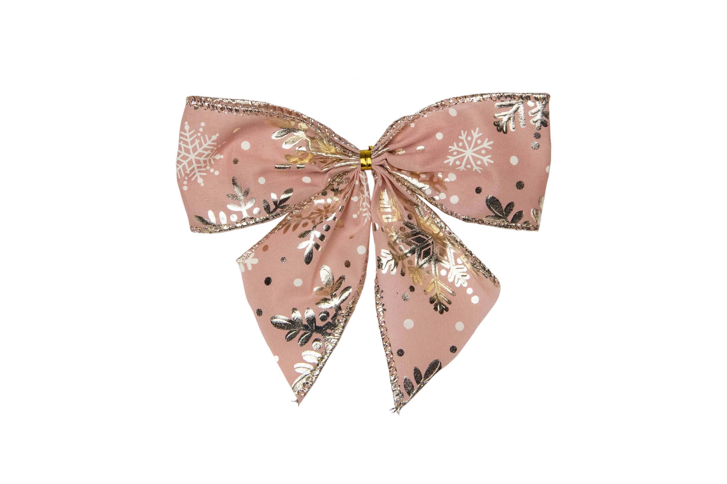 Shiny Snowflakes Christmas Bow Decorations - 5.5" - Pink and Gold - Pack of 6