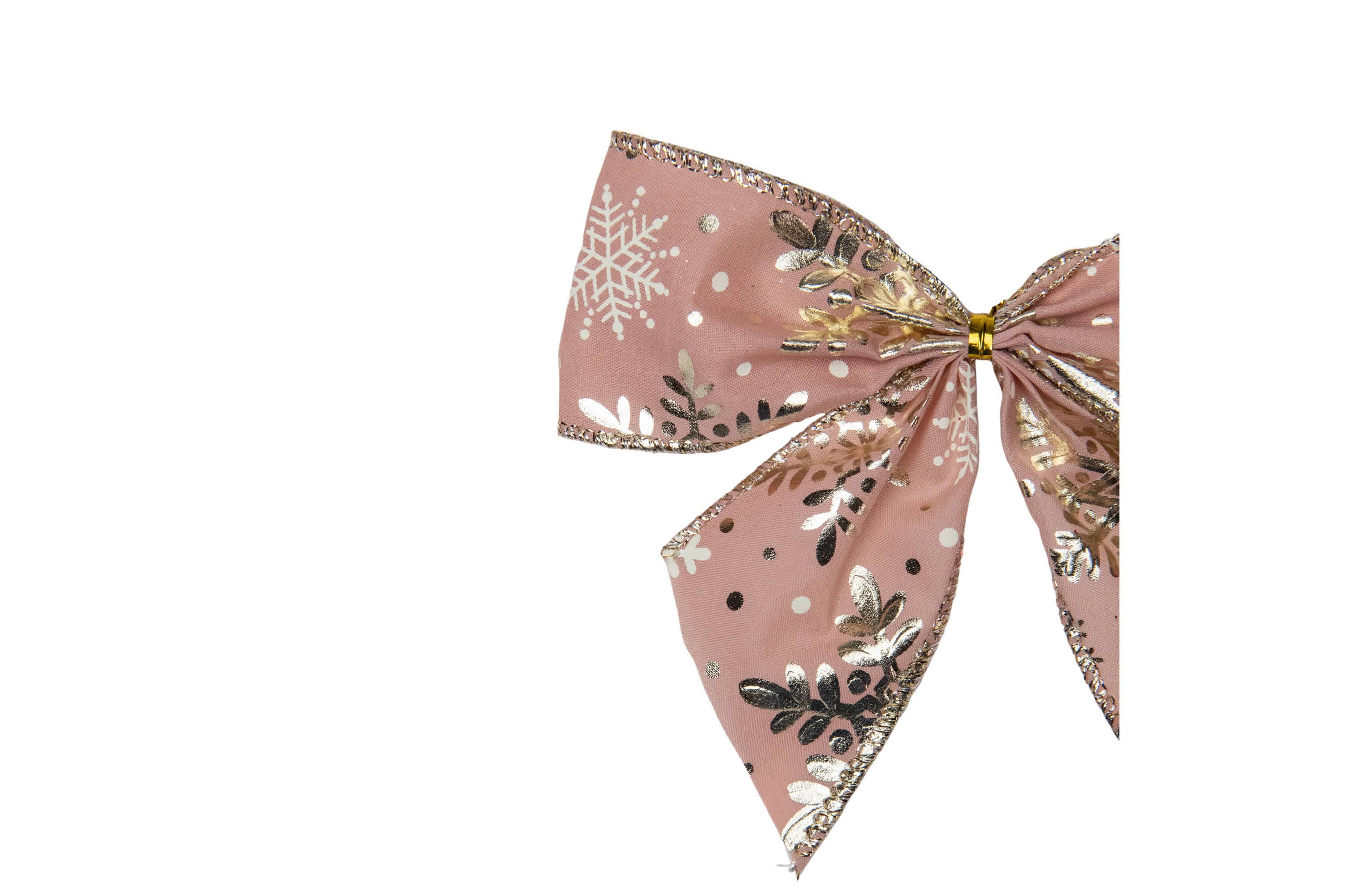 Shiny Snowflakes Christmas Bow Decorations - 5.5" - Pink and Gold - Pack of 6