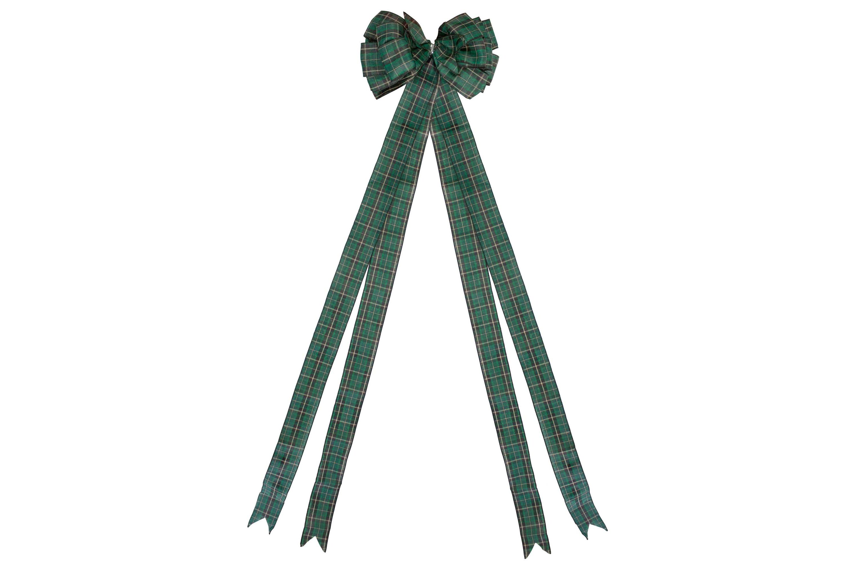 50" Green and Black Plaid 16 Loop Christmas Bow Decoration