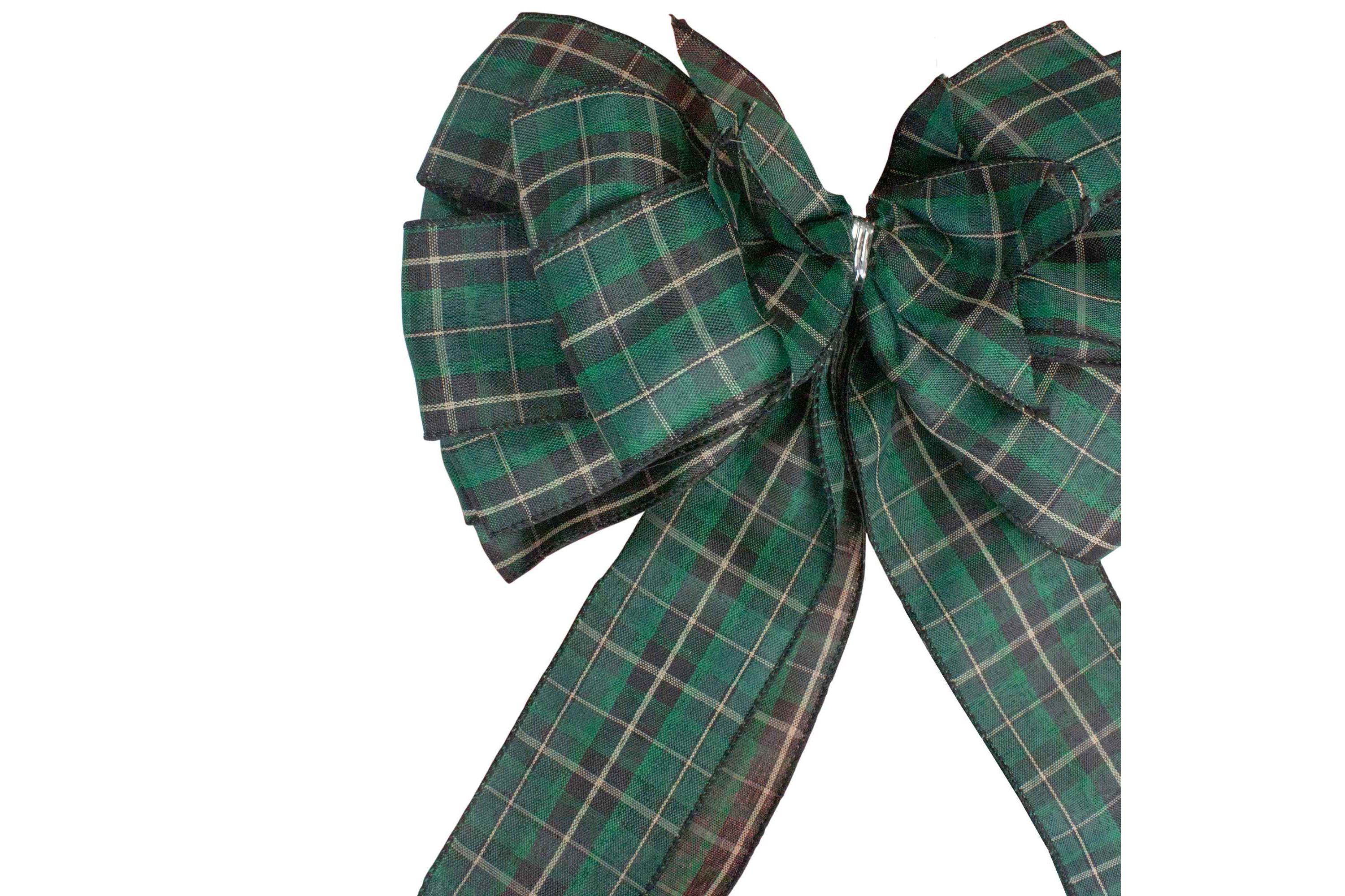 50" Green and Black Plaid 16 Loop Christmas Bow Decoration
