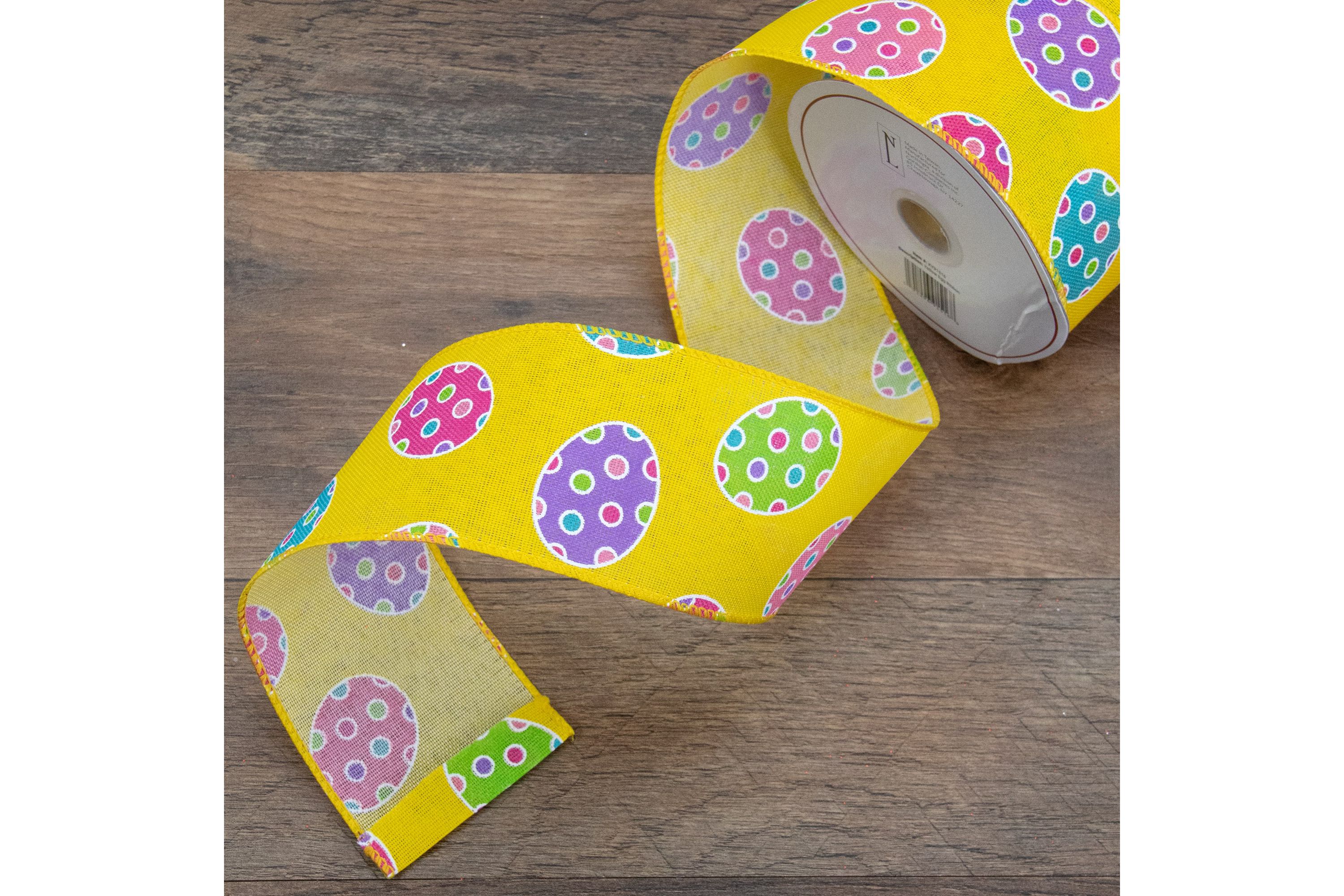 Yellow with Easter Egg Design Wired Spring Craft Ribbon 2.5" x 10 Yards