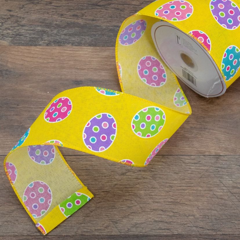 Yellow with Easter Egg Design Wired Spring Craft Ribbon 2.5" x 10 Yards