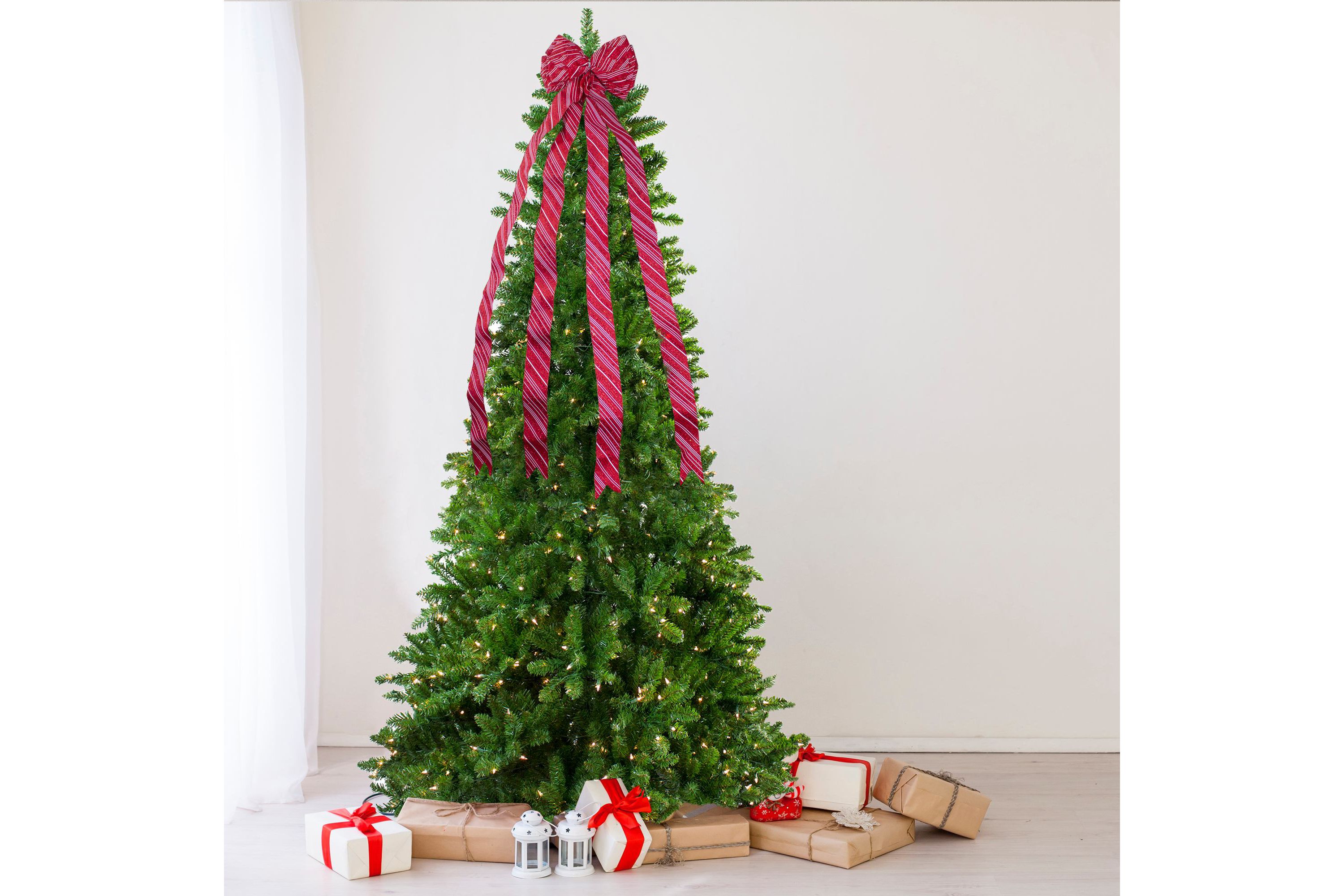 48" x 10" Red and White Striped 16 Loop Christmas Bow Decoration