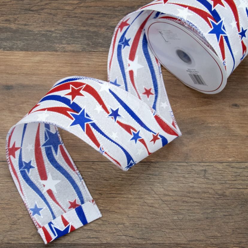 Patriotic Stars and Stripes Wired Craft Ribbon 2.5" x 10 Yards
