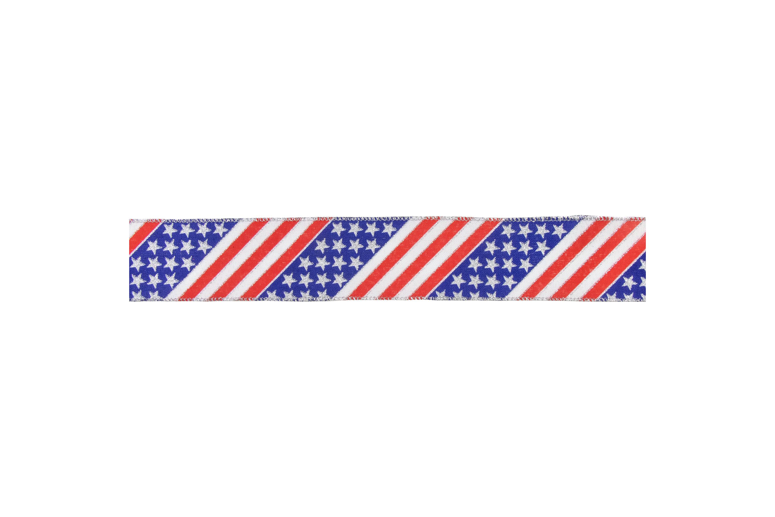Patriotic Stars and Stripes Flag Wired Craft Ribbon 2.5" x 10 Yards