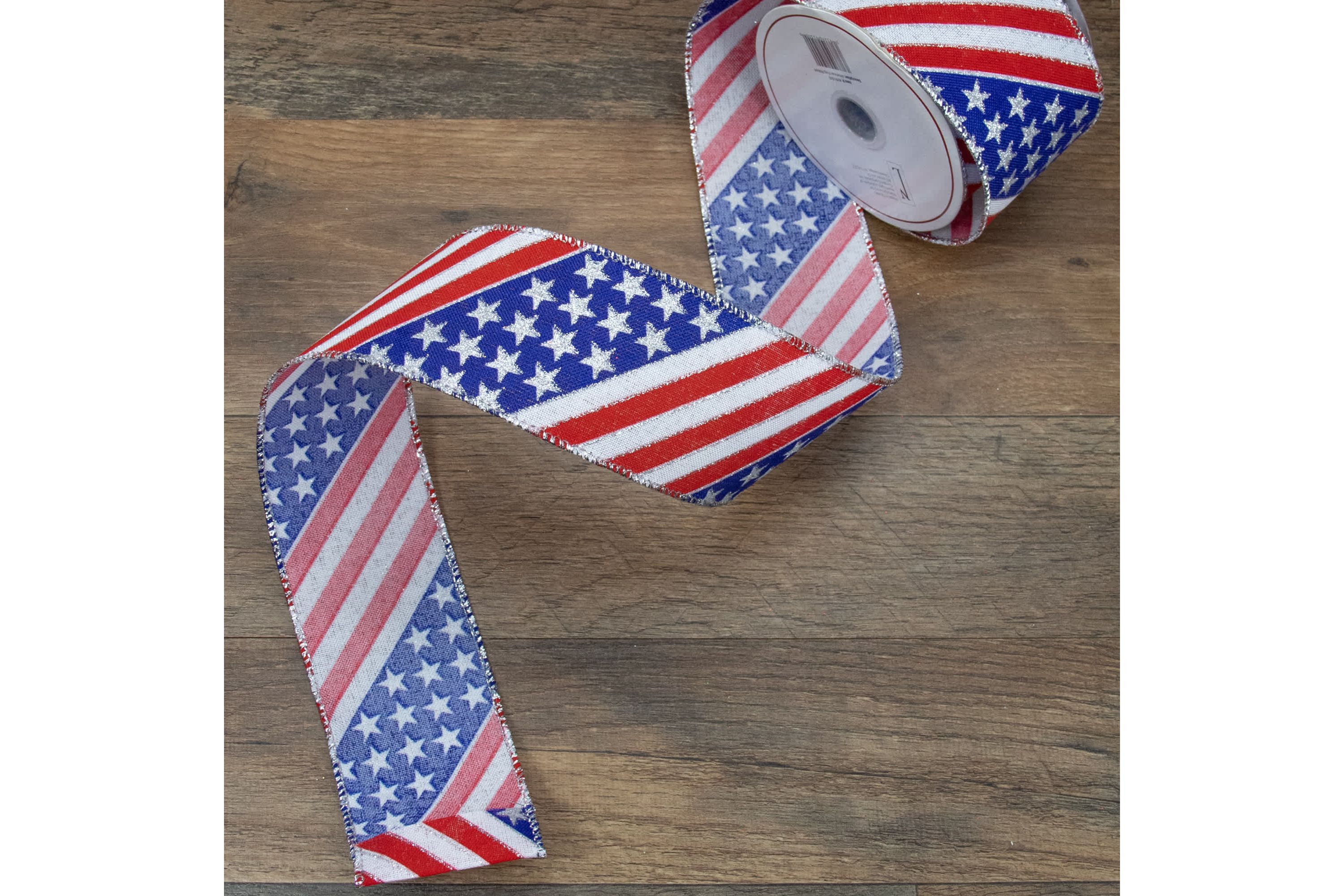 Patriotic Stars and Stripes Flag Wired Craft Ribbon 2.5" x 10 Yards