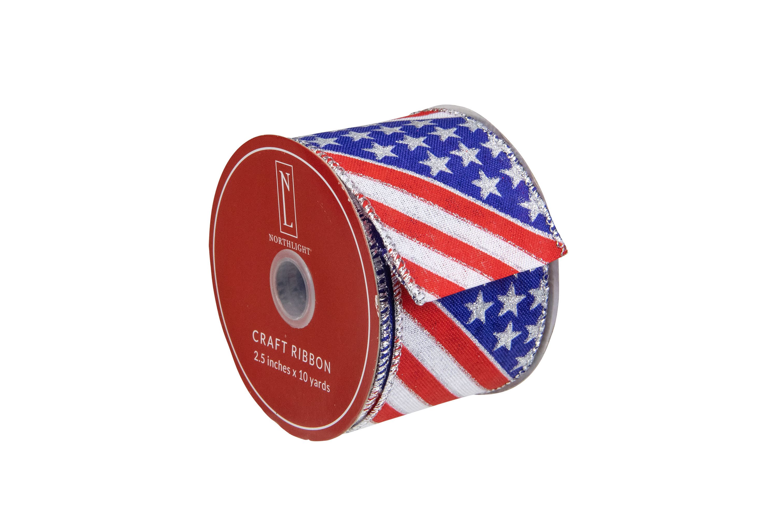 Patriotic Stars and Stripes Flag Wired Craft Ribbon 2.5" x 10 Yards