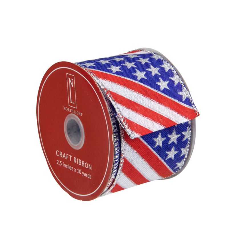 Patriotic Stars and Stripes Flag Wired Craft Ribbon 2.5" x 10 Yards