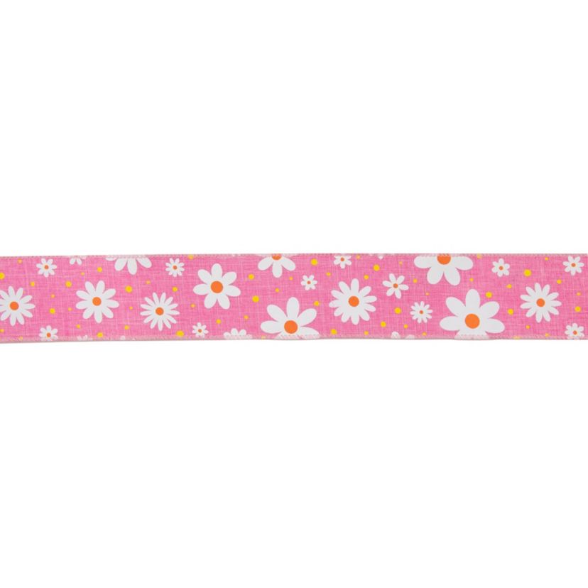 Pink and White Floral Spring Easter Wired Craft Ribbon 2.5" x 10 Yards