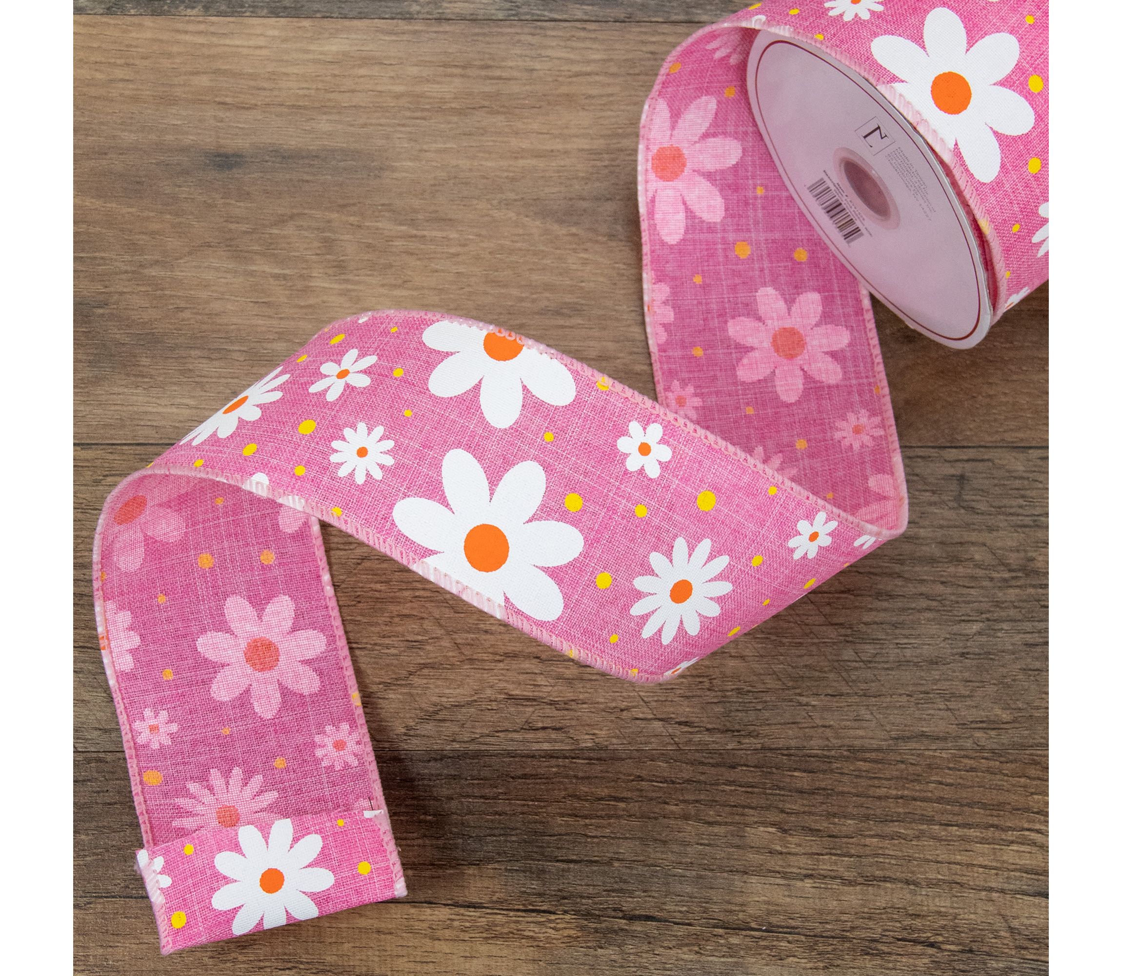 Pink and White Floral Spring Easter Wired Craft Ribbon 2.5" x 10 Yards