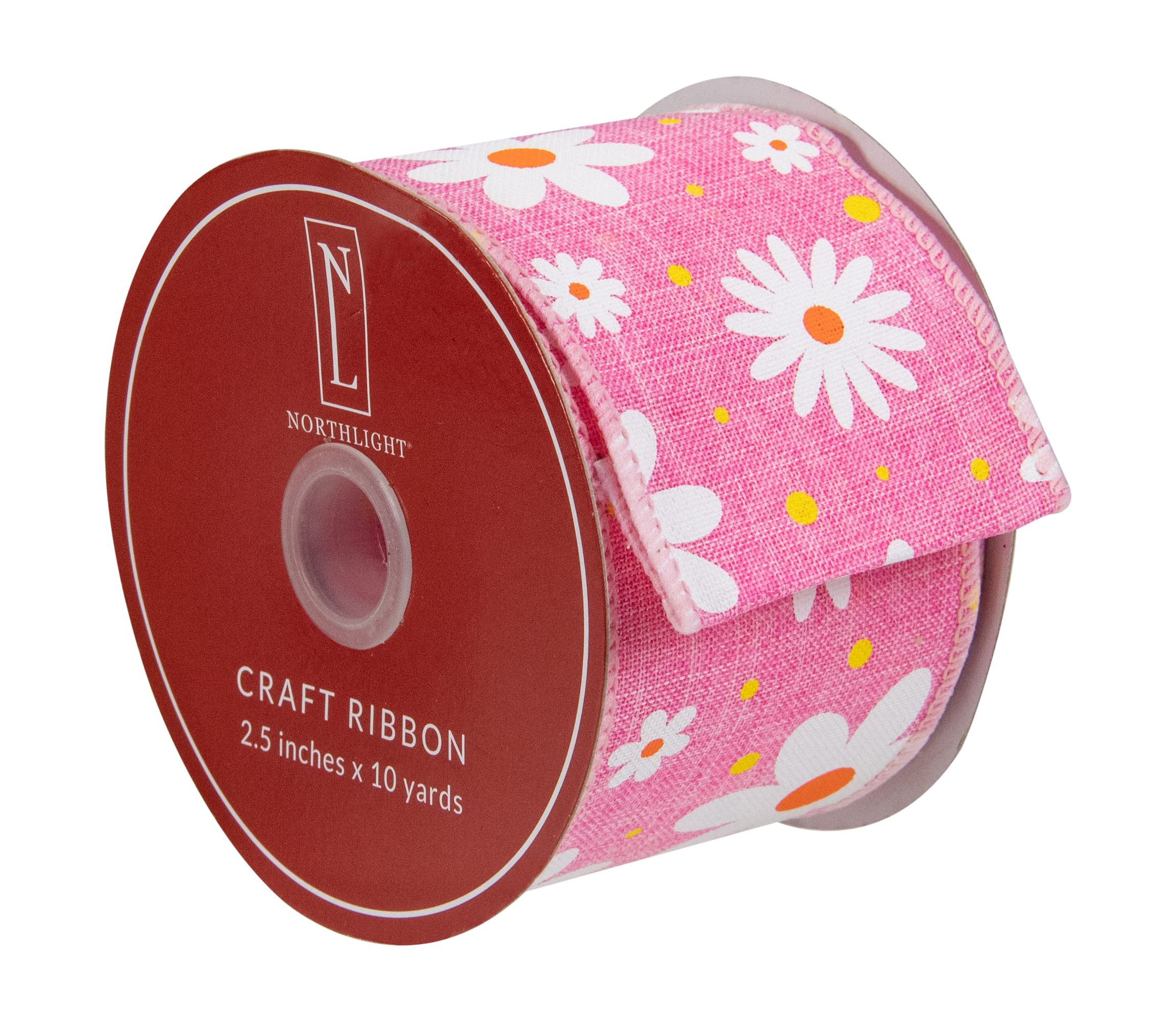 Pink and White Floral Spring Easter Wired Craft Ribbon 2.5" x 10 Yards