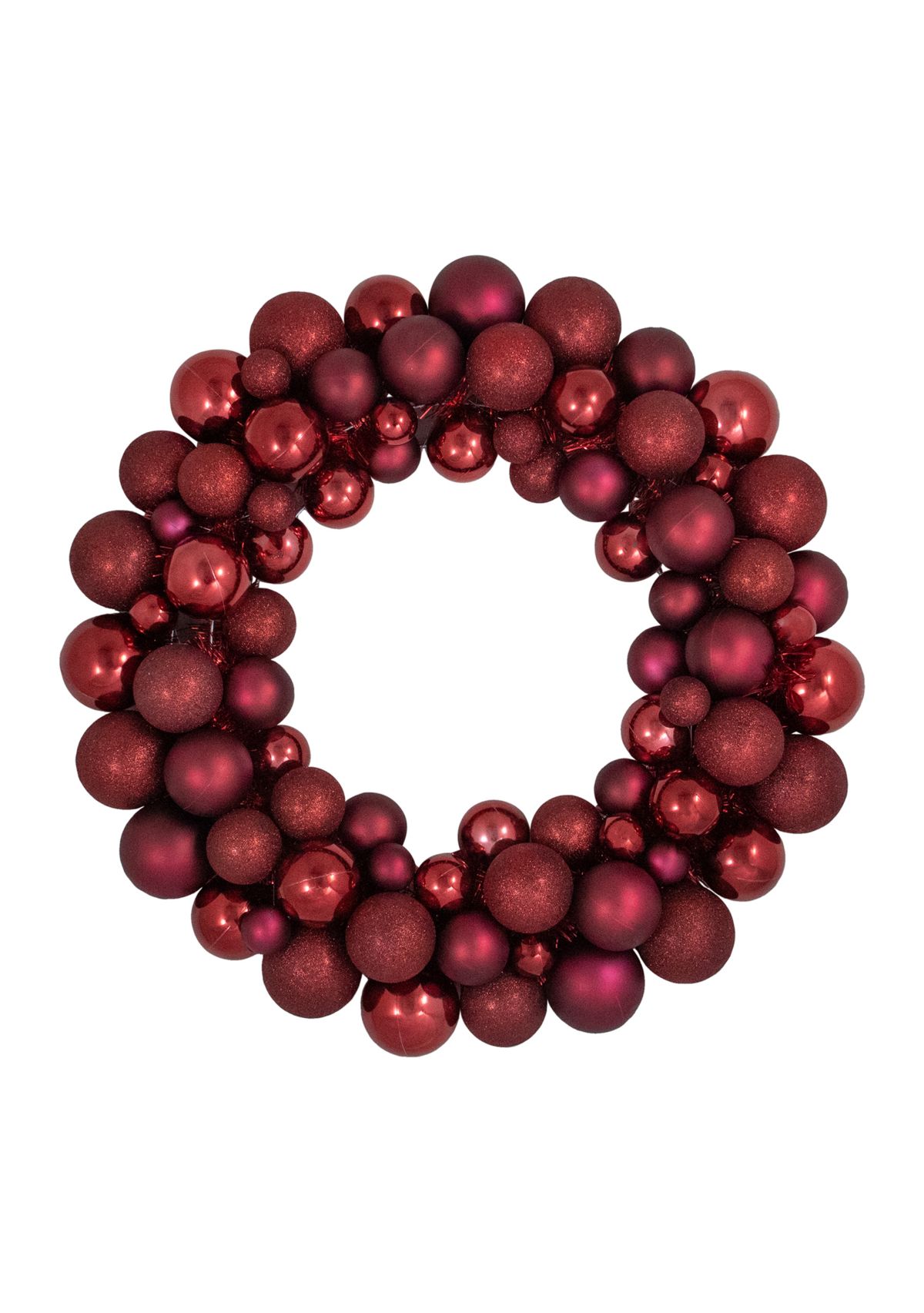 Burgundy 3-Finish Shatterproof Ball Christmas Wreath - 24Inch  Unlit