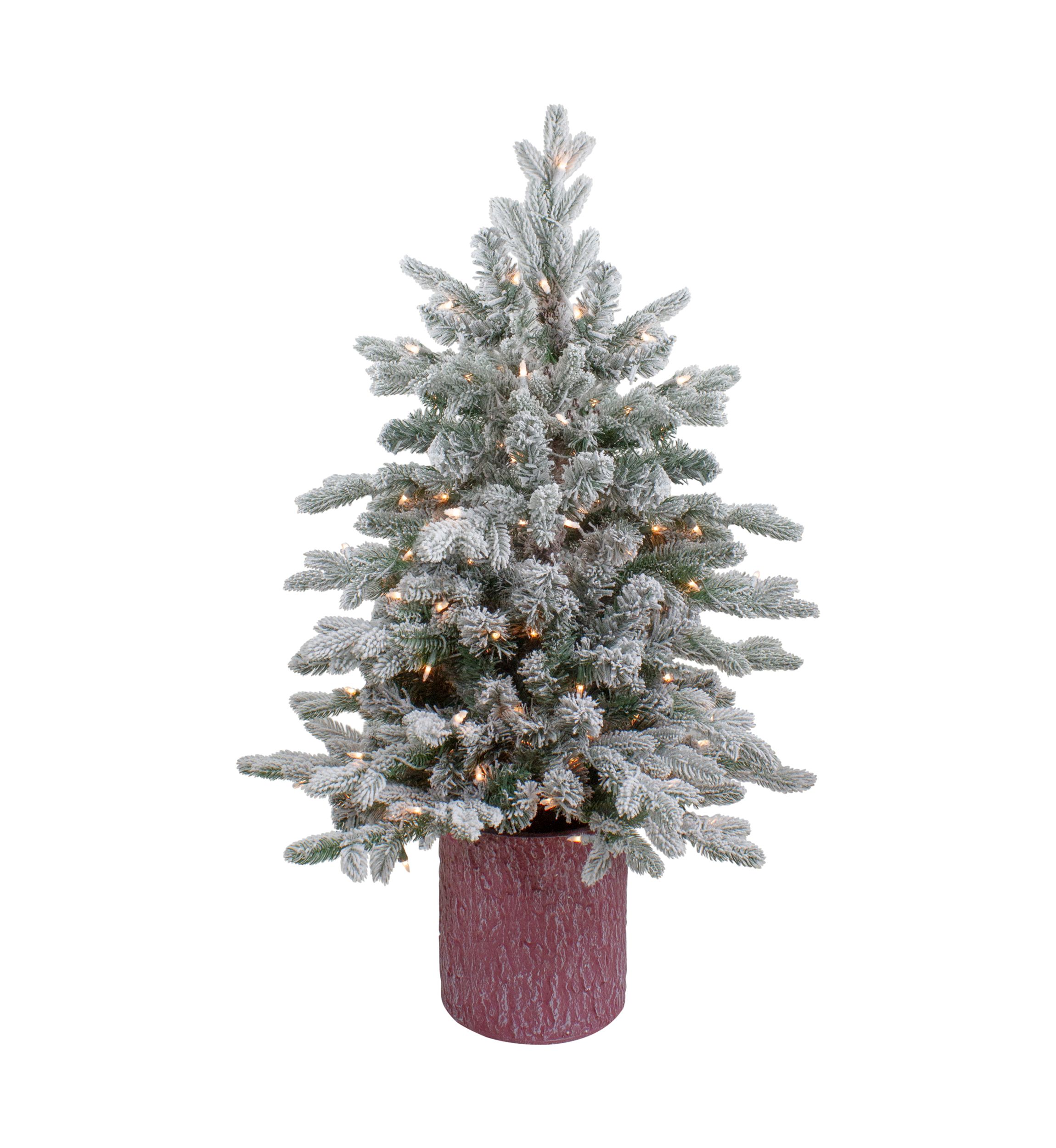 4 Pre-Lit Flocked Saratoga Spruce Artificial Christmas Tree in Pot - Clear Lights