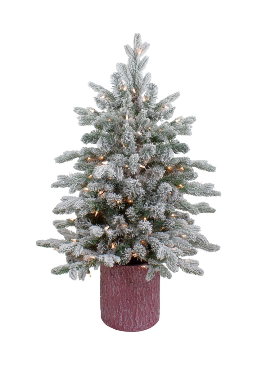 4 Pre-Lit Flocked Saratoga Spruce Artificial Christmas Tree in Pot - Clear Lights