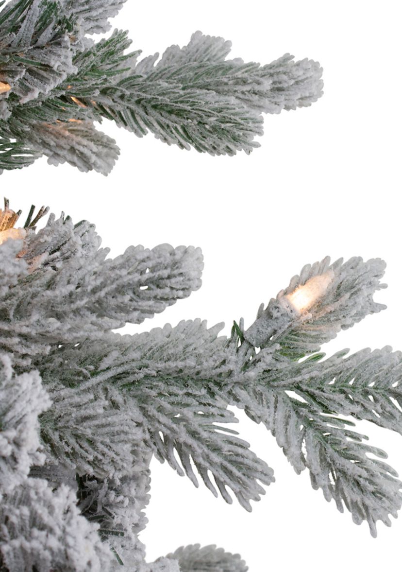 4 Pre-Lit Flocked Saratoga Spruce Artificial Christmas Tree in Pot - Clear Lights