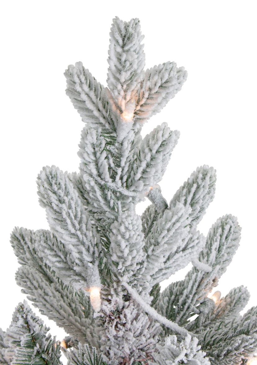 4 Pre-Lit Flocked Saratoga Spruce Artificial Christmas Tree in Pot - Clear Lights