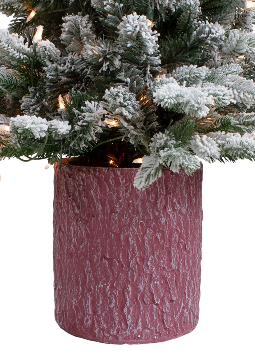 4 Pre-Lit Flocked Saratoga Spruce Artificial Christmas Tree in Pot - Clear Lights