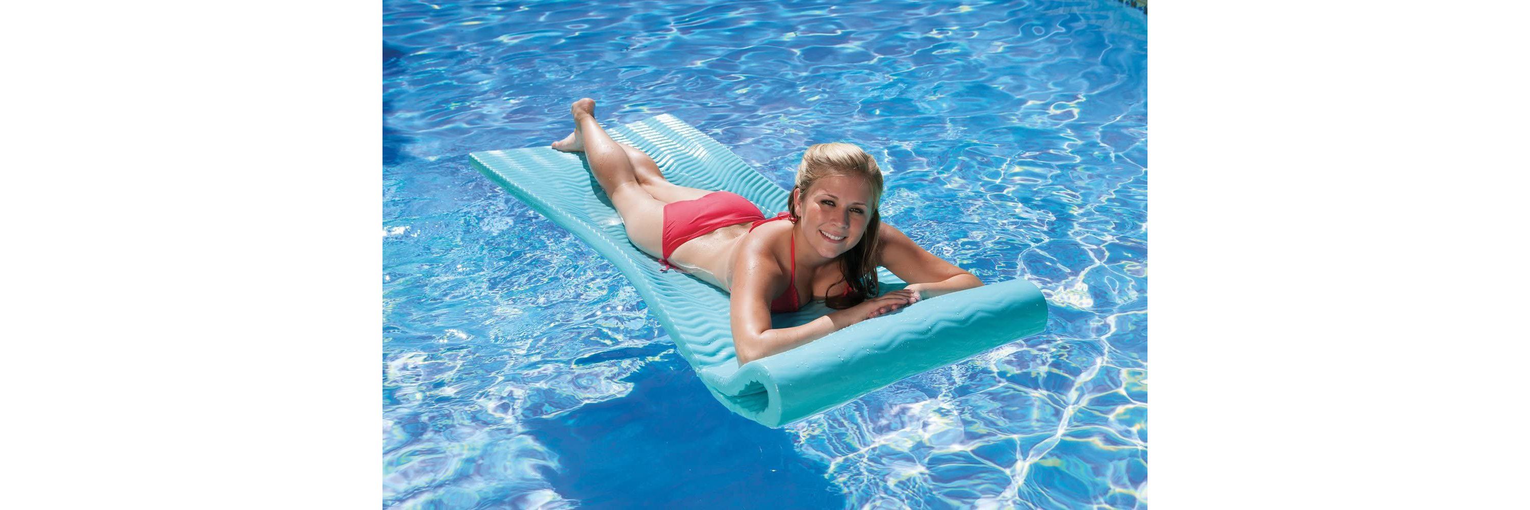 74" Icy Blue Floating Foam Swimming Pool Mattress Lounger with Head Rest