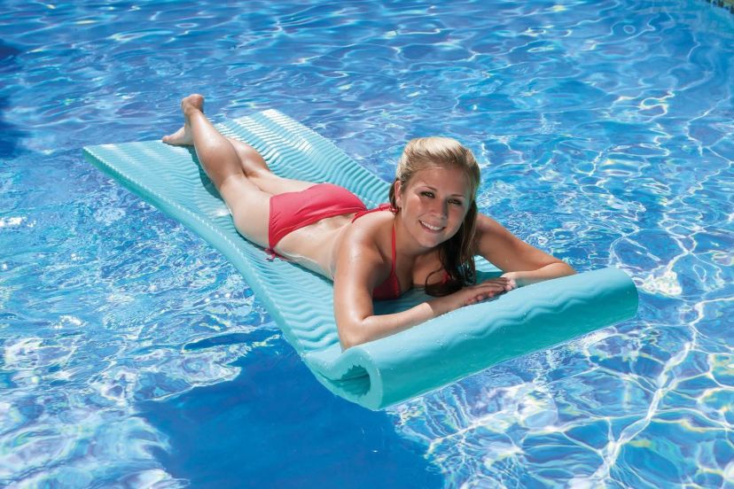 74" Icy Blue Floating Foam Swimming Pool Mattress Lounger with Head Rest
