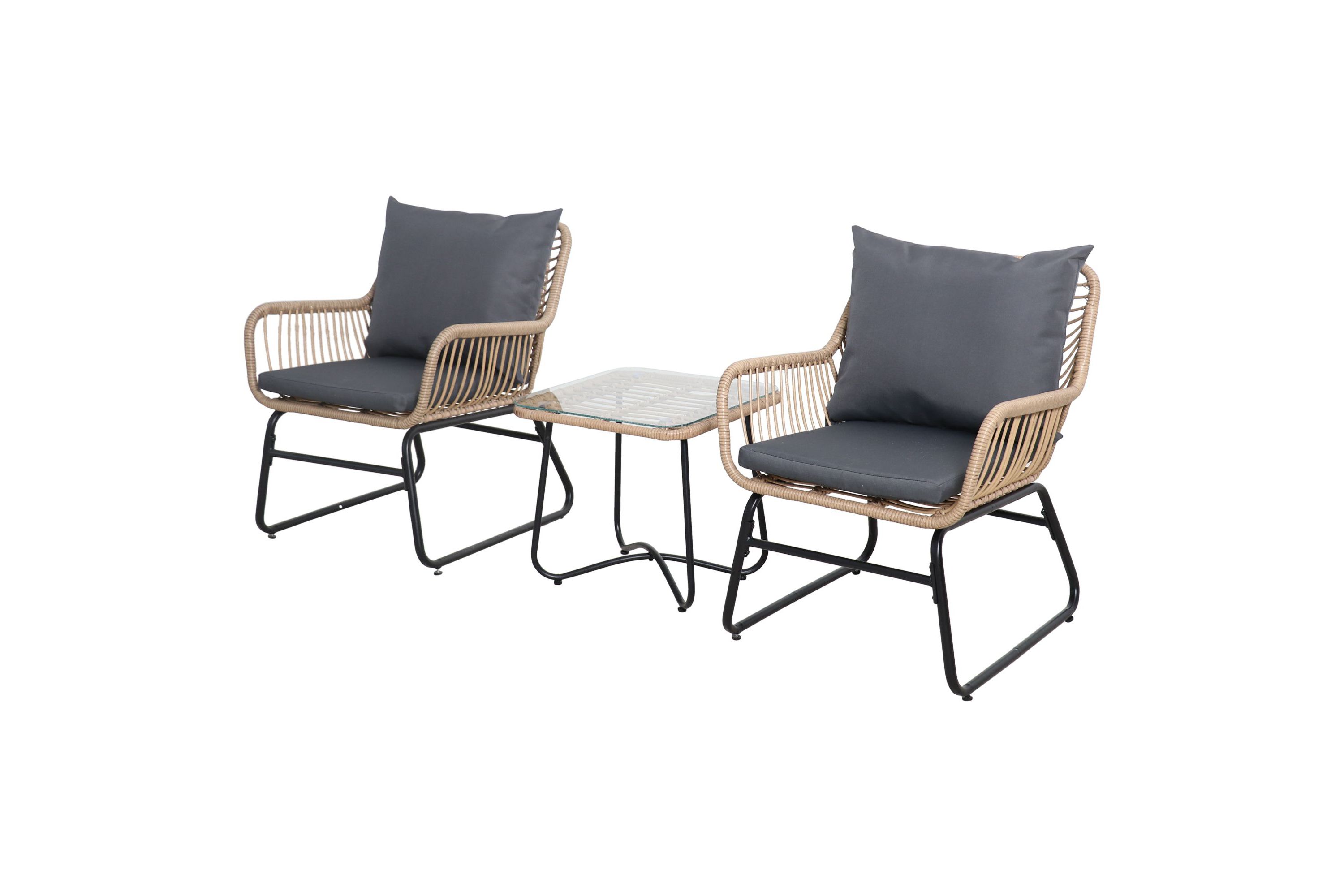 3-Piece Santa Cruz Rattan Outdoor Patio Chat Set with Cushions