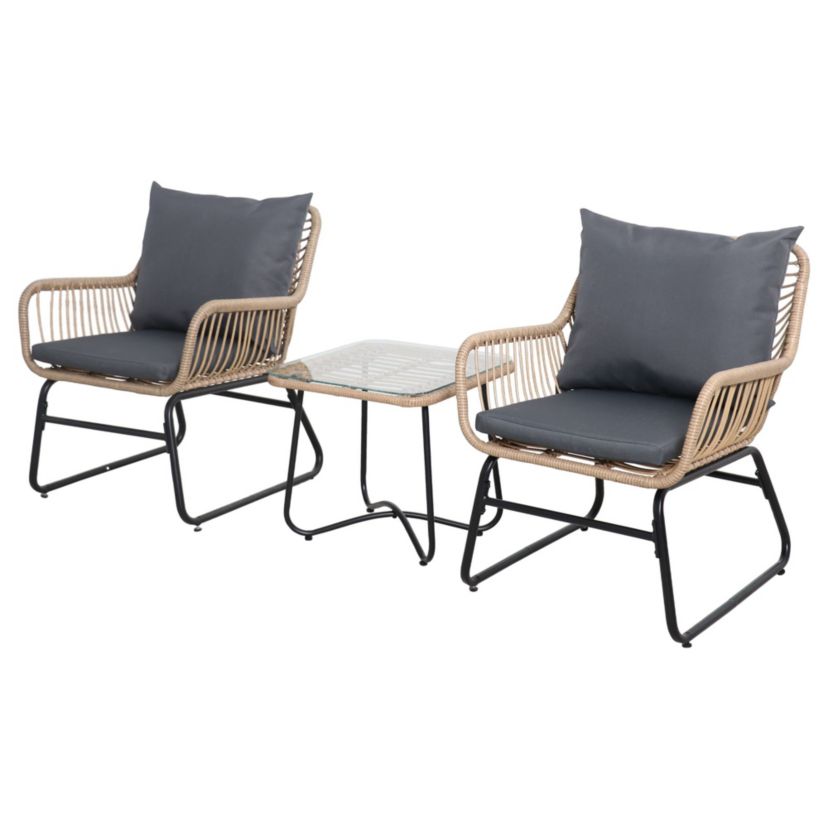 3-Piece Santa Cruz Rattan Outdoor Patio Chat Set with Cushions