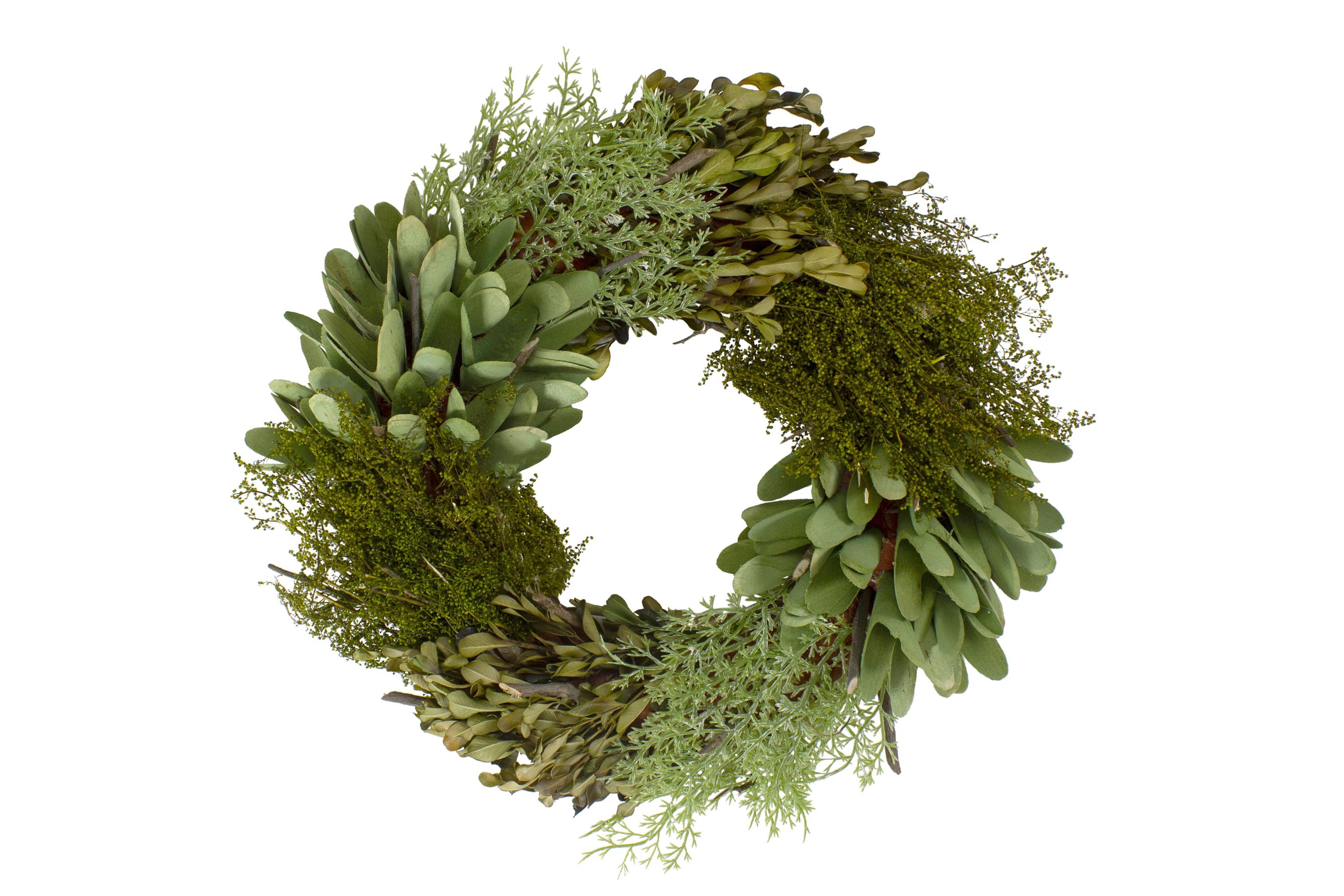 Cedar  Succulent and Day Grass Artificial Spring Wreath  Green -14-Inch