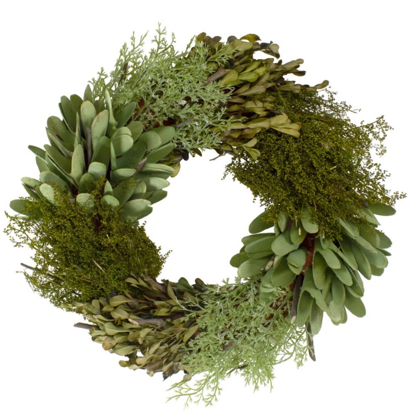 Cedar  Succulent and Day Grass Artificial Spring Wreath  Green -14-Inch