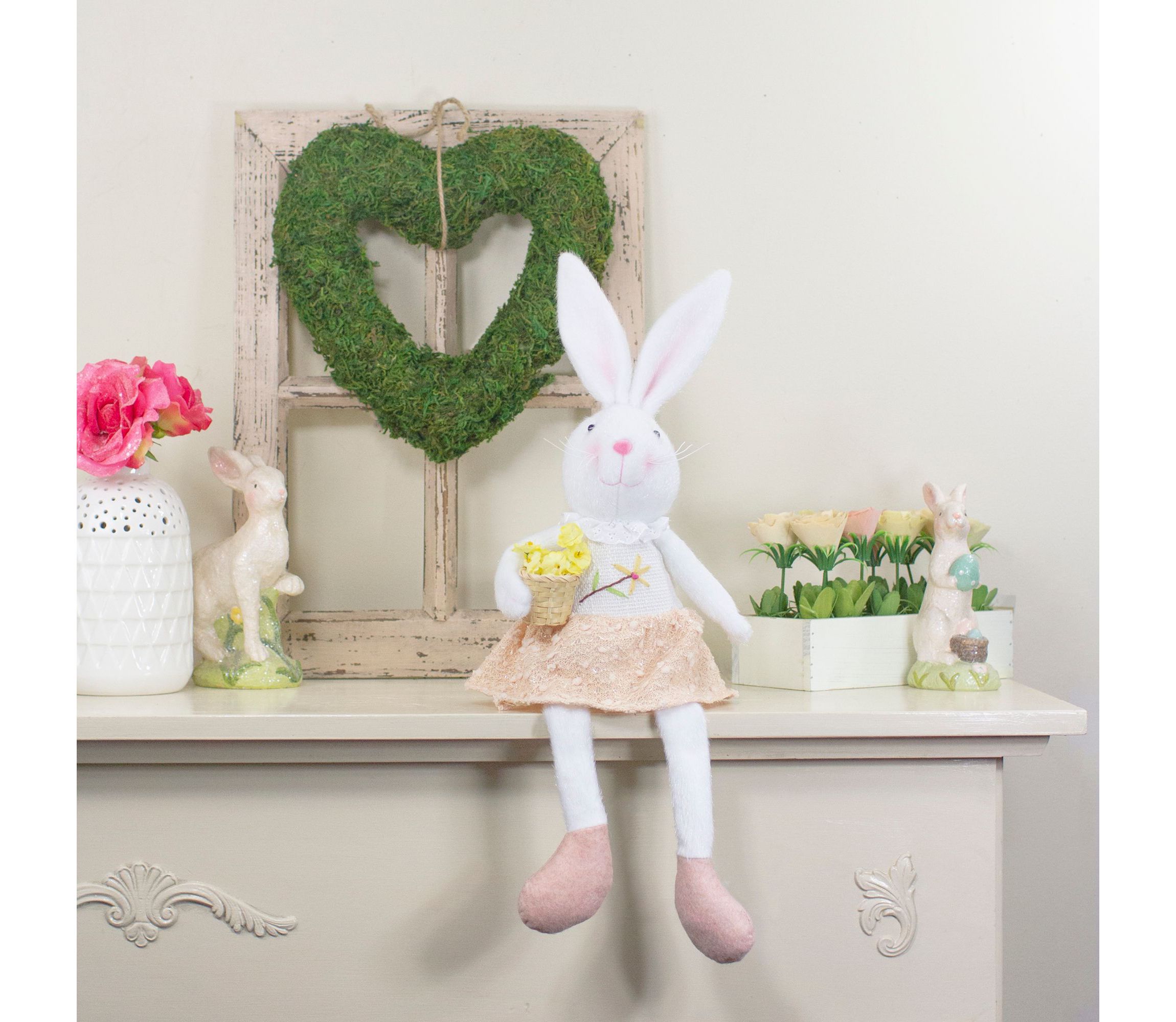 24" White and Pink Girl Bunny Rabbit Easter and Spring Table Top Figure