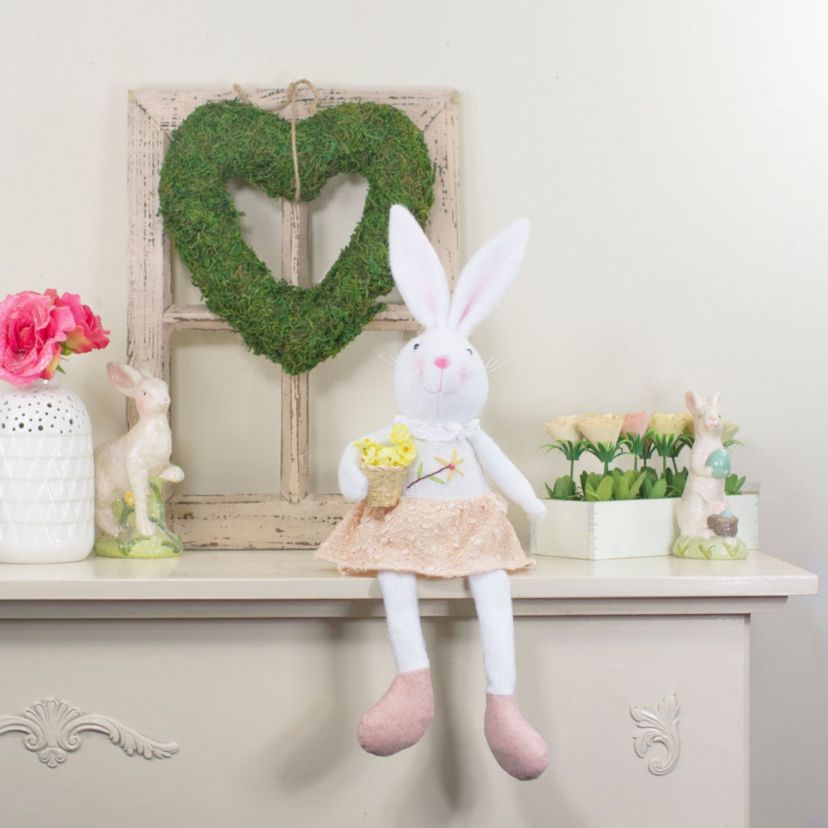 24" White and Pink Girl Bunny Rabbit Easter and Spring Table Top Figure