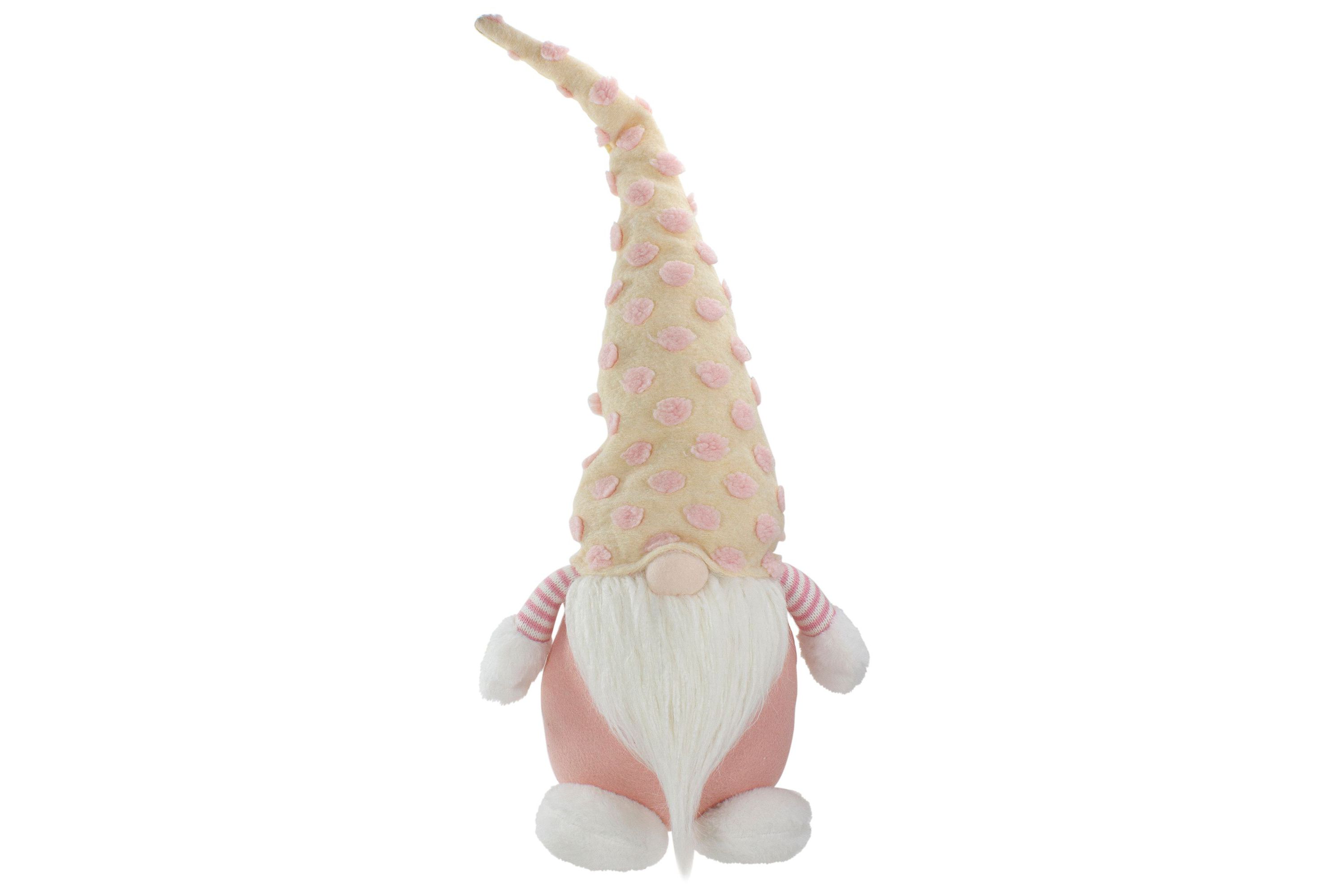24" Pink and Yellow Standing Spring Plush Gnome Figure with a Polka Dot Hat