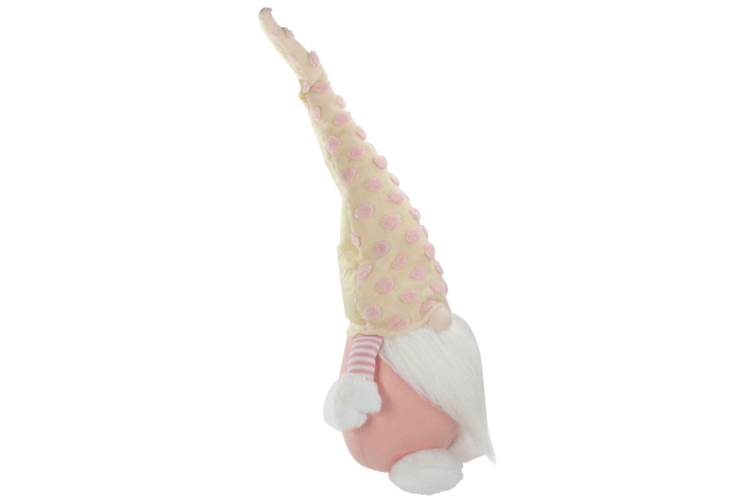 24" Pink and Yellow Standing Spring Plush Gnome Figure with a Polka Dot Hat