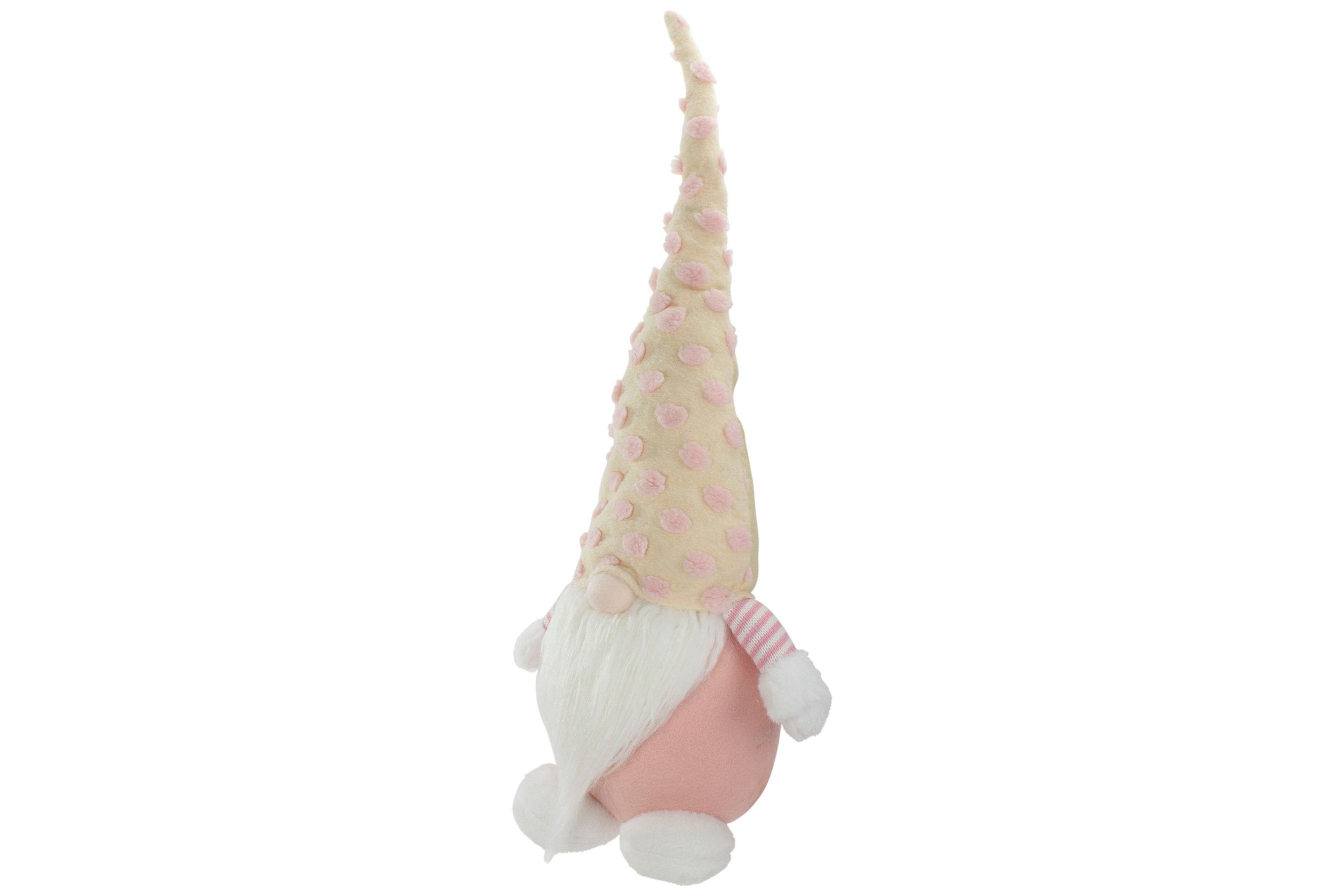 24" Pink and Yellow Standing Spring Plush Gnome Figure with a Polka Dot Hat