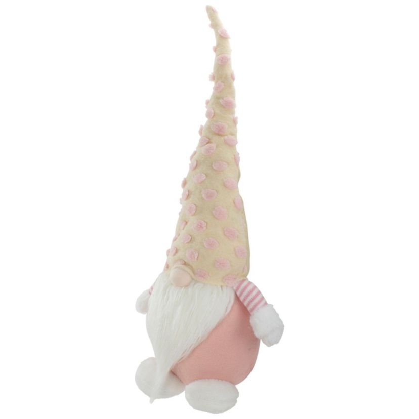 24" Pink and Yellow Standing Spring Plush Gnome Figure with a Polka Dot Hat