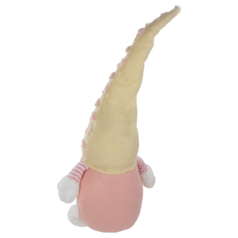 24" Pink and Yellow Standing Spring Plush Gnome Figure with a Polka Dot Hat
