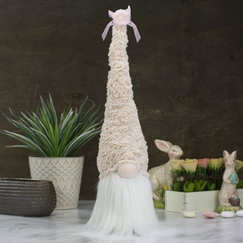Spring Gnome Head with Bow Decoration - 21.5" - Pink and White