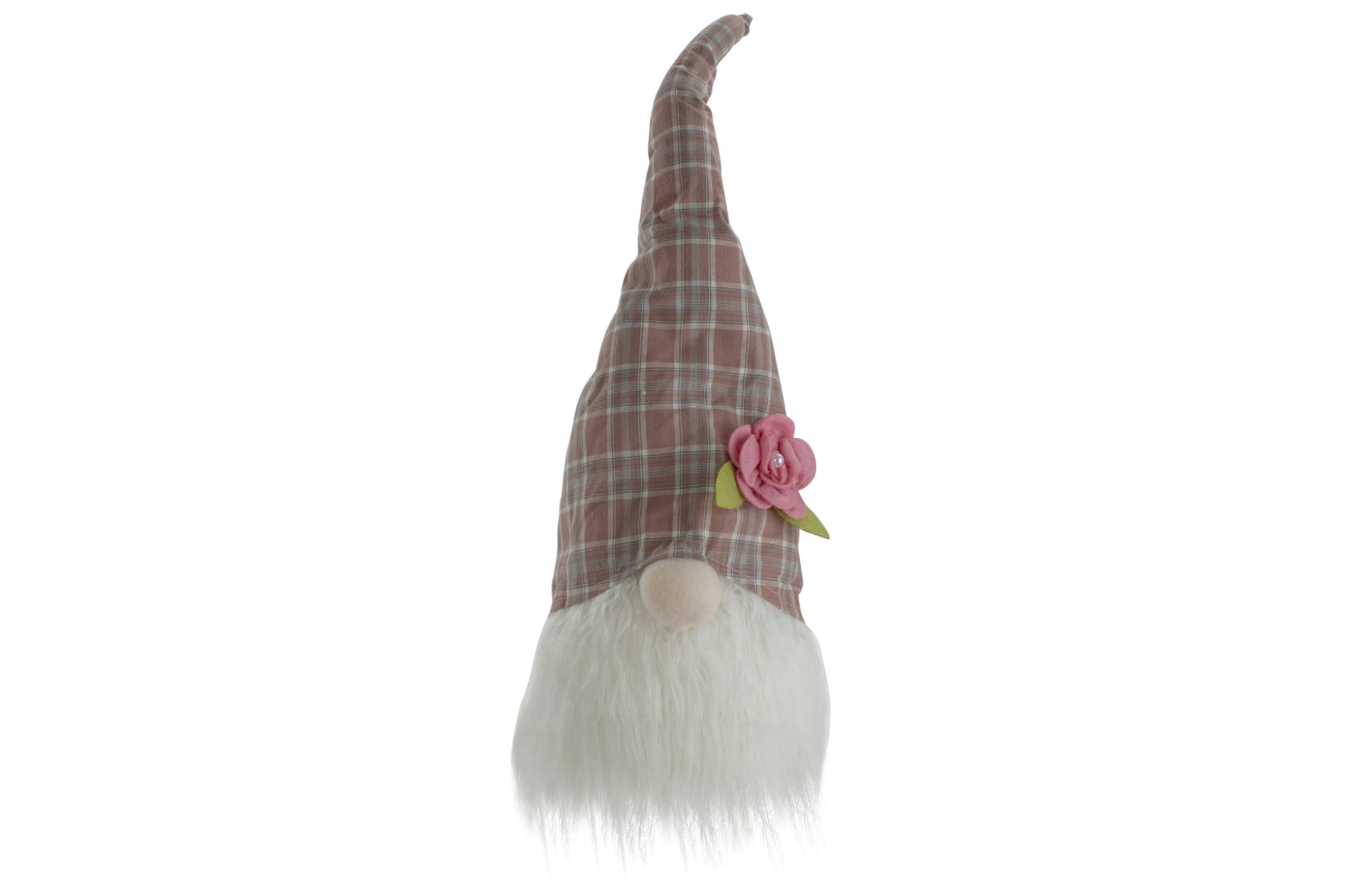 Plaid Floral Spring Gnome Head Decoration - 20" - Pink and White