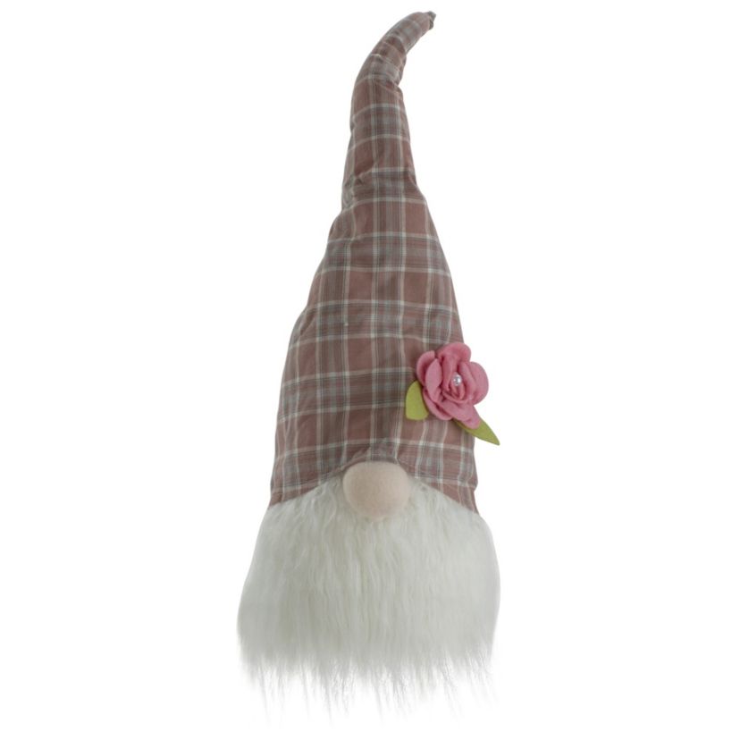 Plaid Floral Spring Gnome Head Decoration - 20" - Pink and White