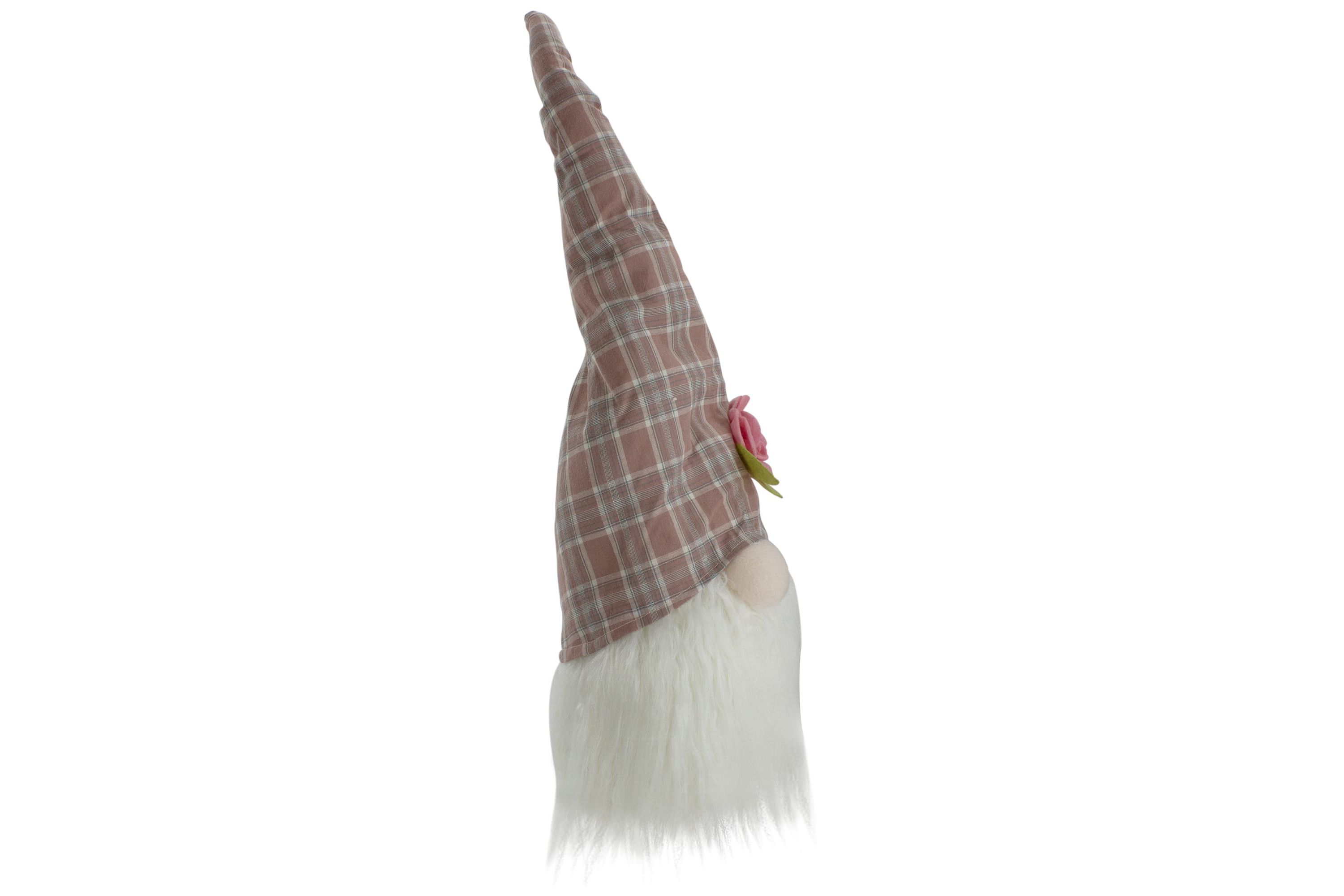 Plaid Floral Spring Gnome Head Decoration - 20" - Pink and White