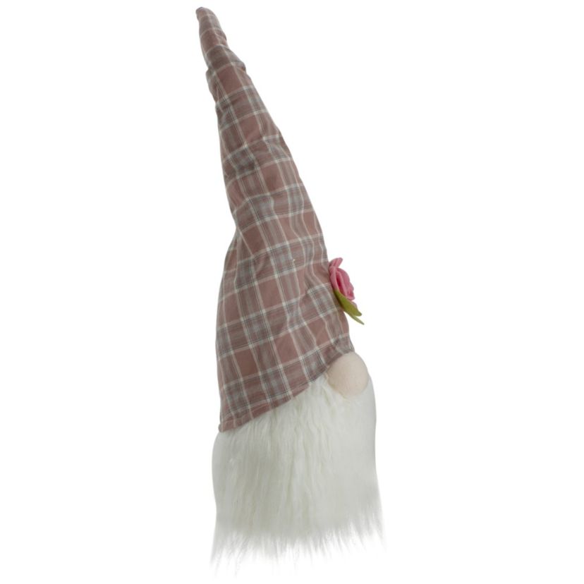 Plaid Floral Spring Gnome Head Decoration - 20" - Pink and White
