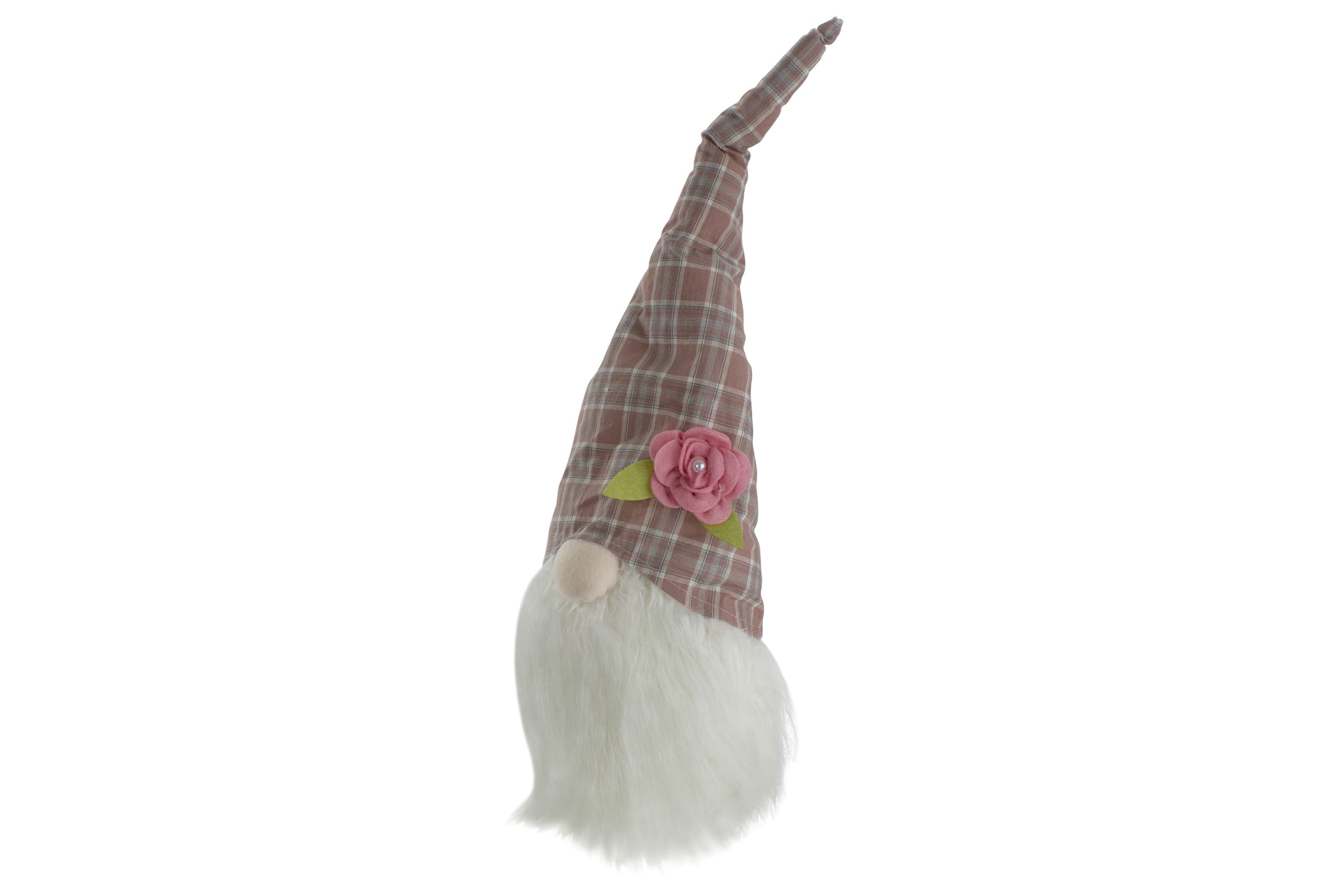 Plaid Floral Spring Gnome Head Decoration - 20" - Pink and White