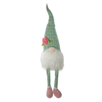 Northlight 28"" Green And White Plaid Spring Gnome Table Top Figure With Dangling Legs